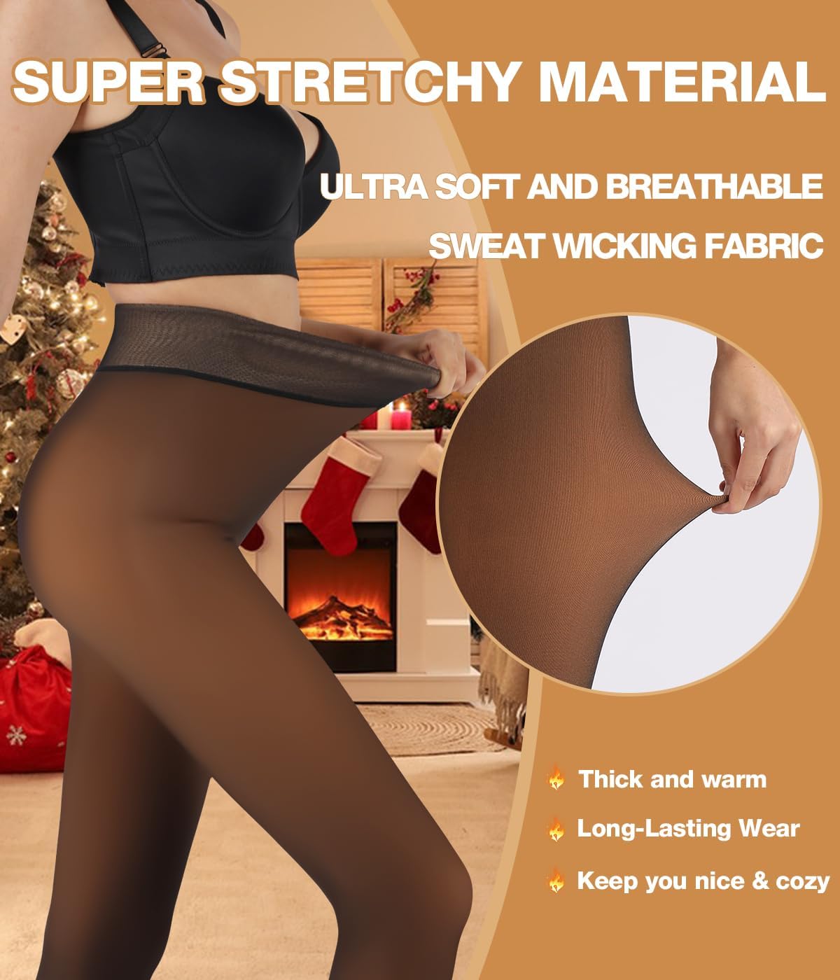 MERYLURE Fleece Lined Tights Women Fake Translucent Winter Warm Thick Pantyhose Thermal Sheer Leggings for All Skin Tone - Image 3