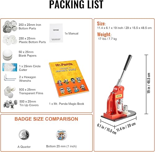 Miniatura 7 de VEVOR Máquina para hacer botones, kit de prensa de perforador de insignias de 0.984 in (1 pulgada), para niños, suministros para hacer botones con