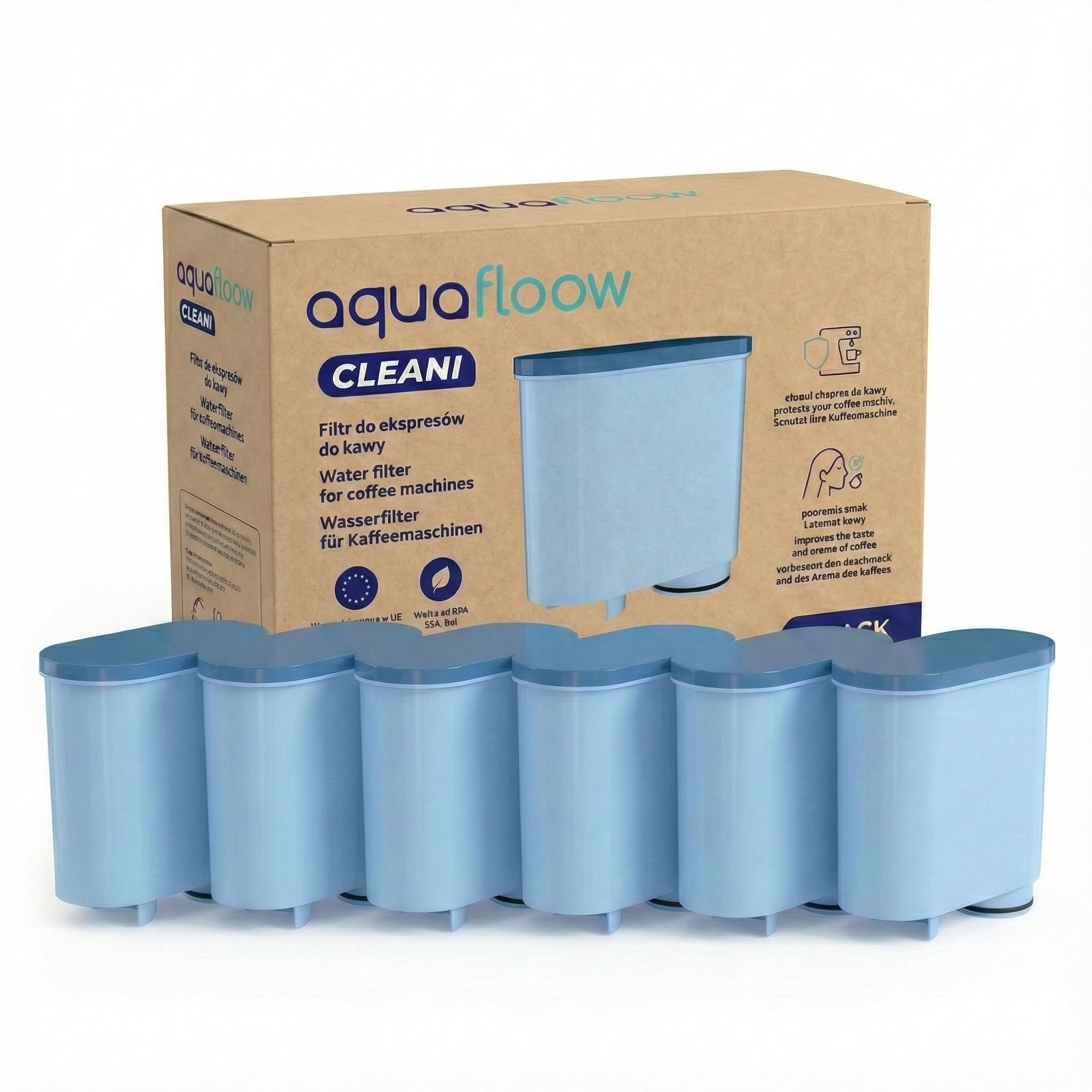 Filtro per l'acqua AquaFloow per macchine da caffè automatiche, ricambio compatibile con Philips, Saeco AquaClean CA6903/10 CA6903/22 CA6903, Riduce il contenuto di calcare- 6 pezzi