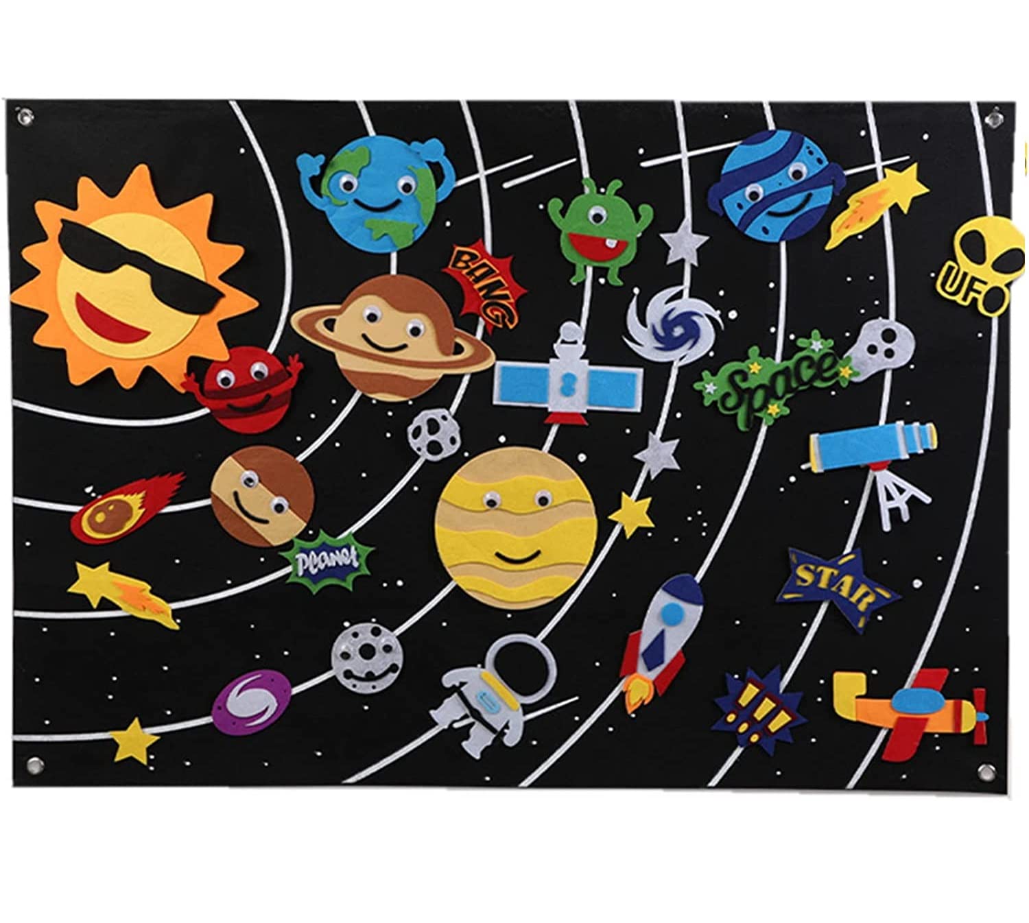 GLLDSSolar System Space Board, Educational Toy for Kids, Universe Storytelling Interactive Play Kit with Hooks, Astronauts, Planets, Galaxy, Reusable Wall Hanging board Christmas Gift for Boys and Girls