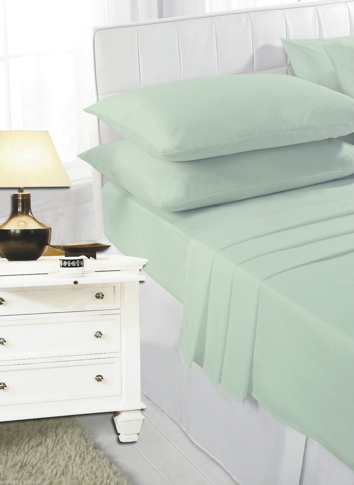 Plain Polycotton 4FT Fitted Sheets Small Double Bed Cover By Egypto (Mint)