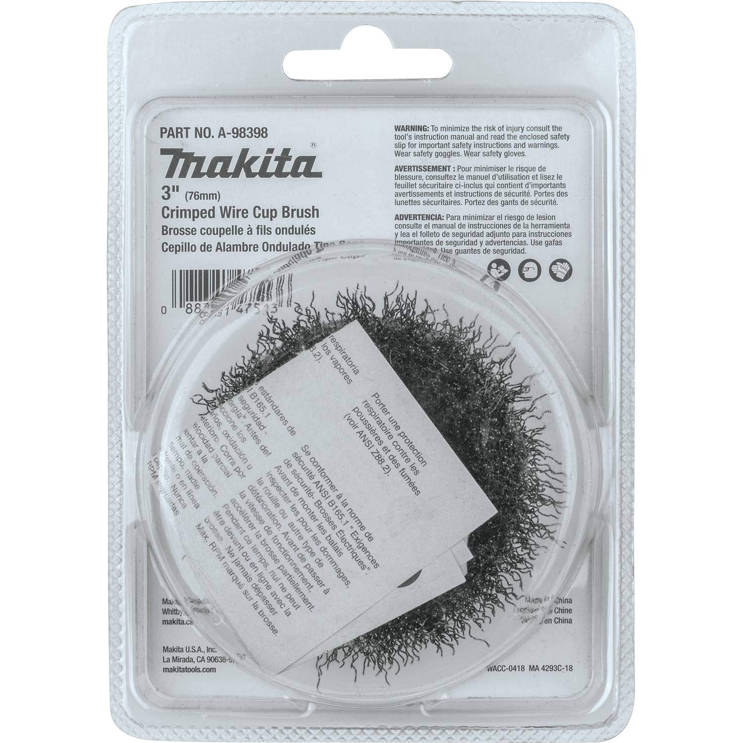 Makita A-98398 7,5 cm Zaciskany druciany pędzel do kubka, 5/8"-11