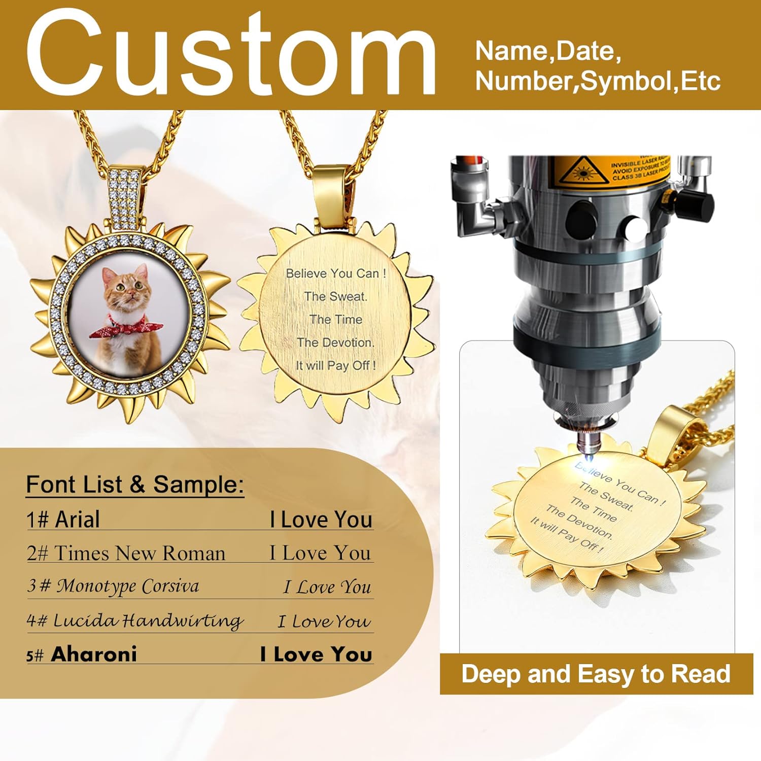 GoldChic Jewelry Personalized Photo Necklace Hip Hop Iced Zircon Medallion Pendant for Men Women, CZ Customized Picture Round/Heart/Square Memory Jewelry Chain Length 18-30 inches