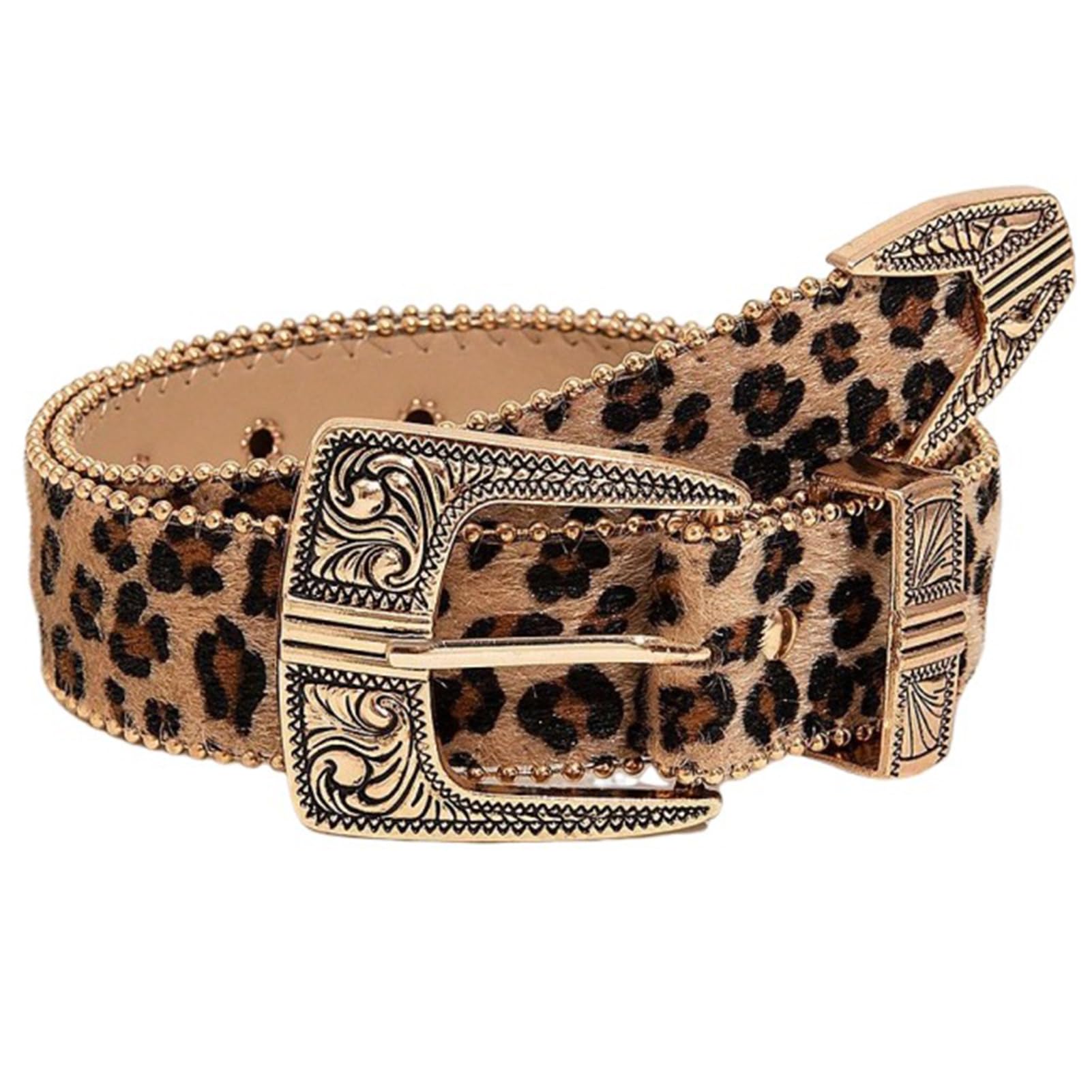 AGUTALITHIC Western Embossed Belt for Women Men Cowgirl Cowboy Country Studded Strap with Floral Carved Buckle for Jean Pants(120cm/47, Leopard)