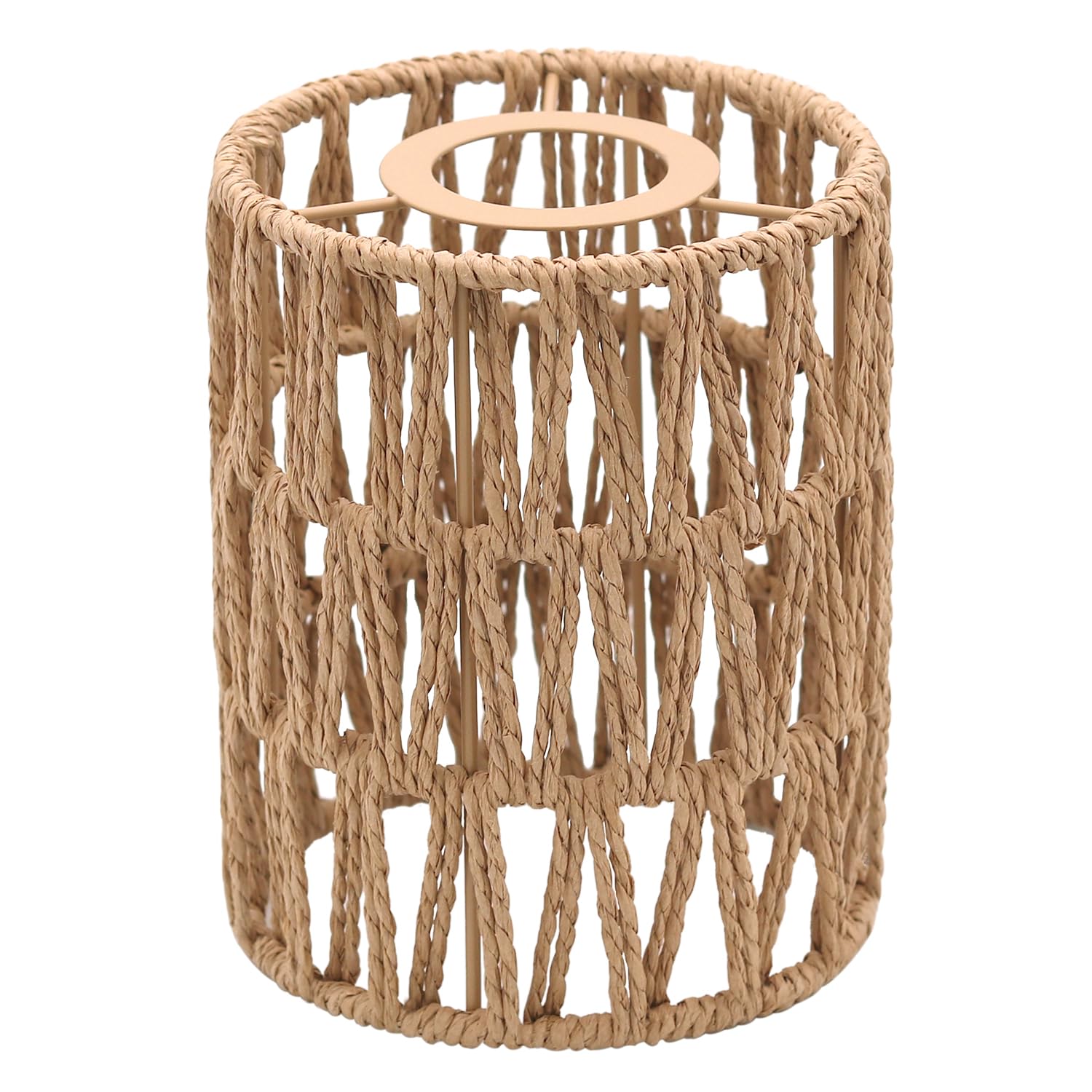 1-Pack Boho Rattan Lamp Shades, 5.9"H x 4.7"D Woven Small Lamp Shade Replacement, 3-Tier 1.62in Fitter Farmhouse Pendant Light Lamp Shade Cover for Chandelier,Floor Lamp,Wall Lamp(Brown)-image-20