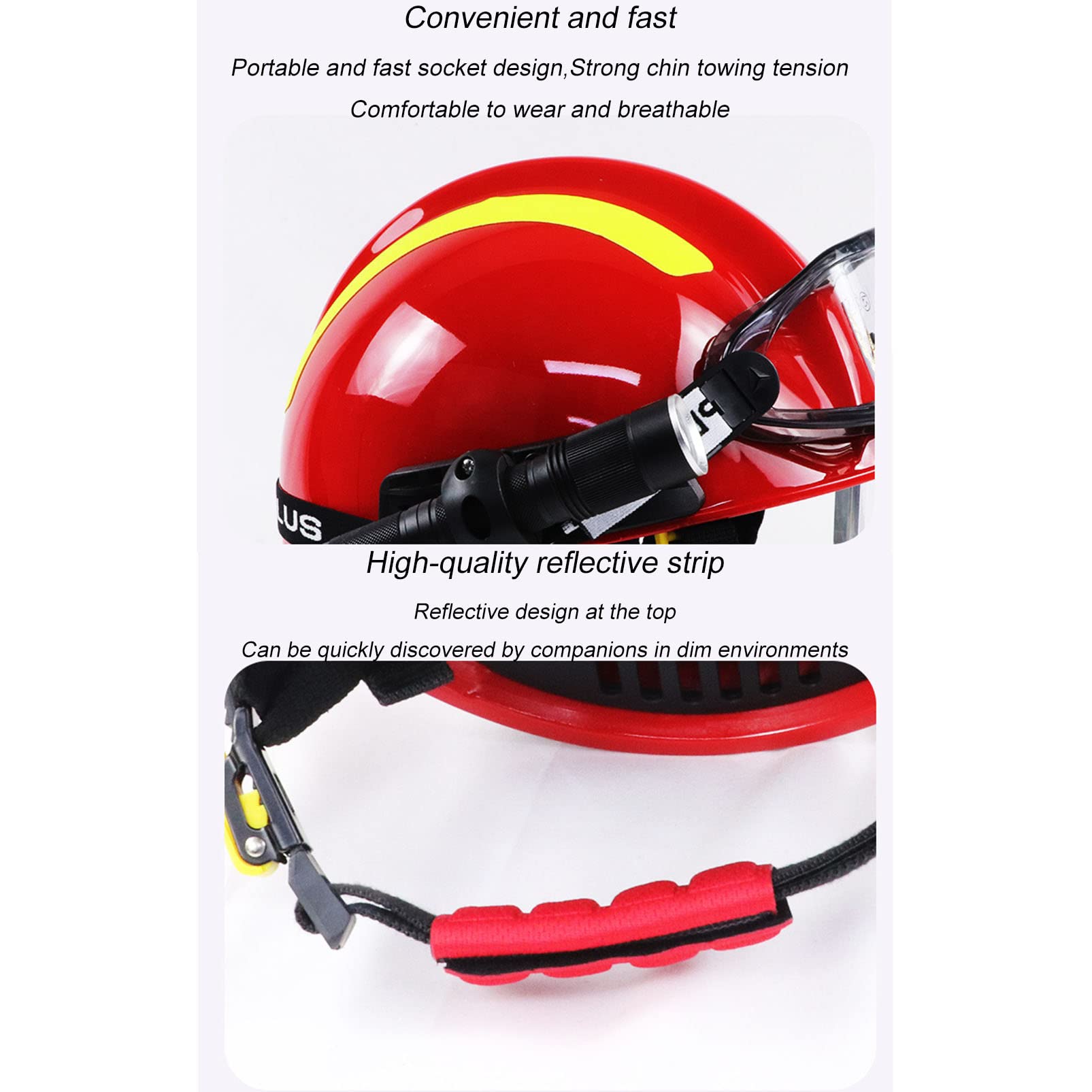 Casco de Seguridad Ajustable Casco Duro de Rescate, Casco de protección de Cabeza de Rescate de Emergencia de Desastre de terremoto, Casco Anti-Impacto con Faro y Gafas