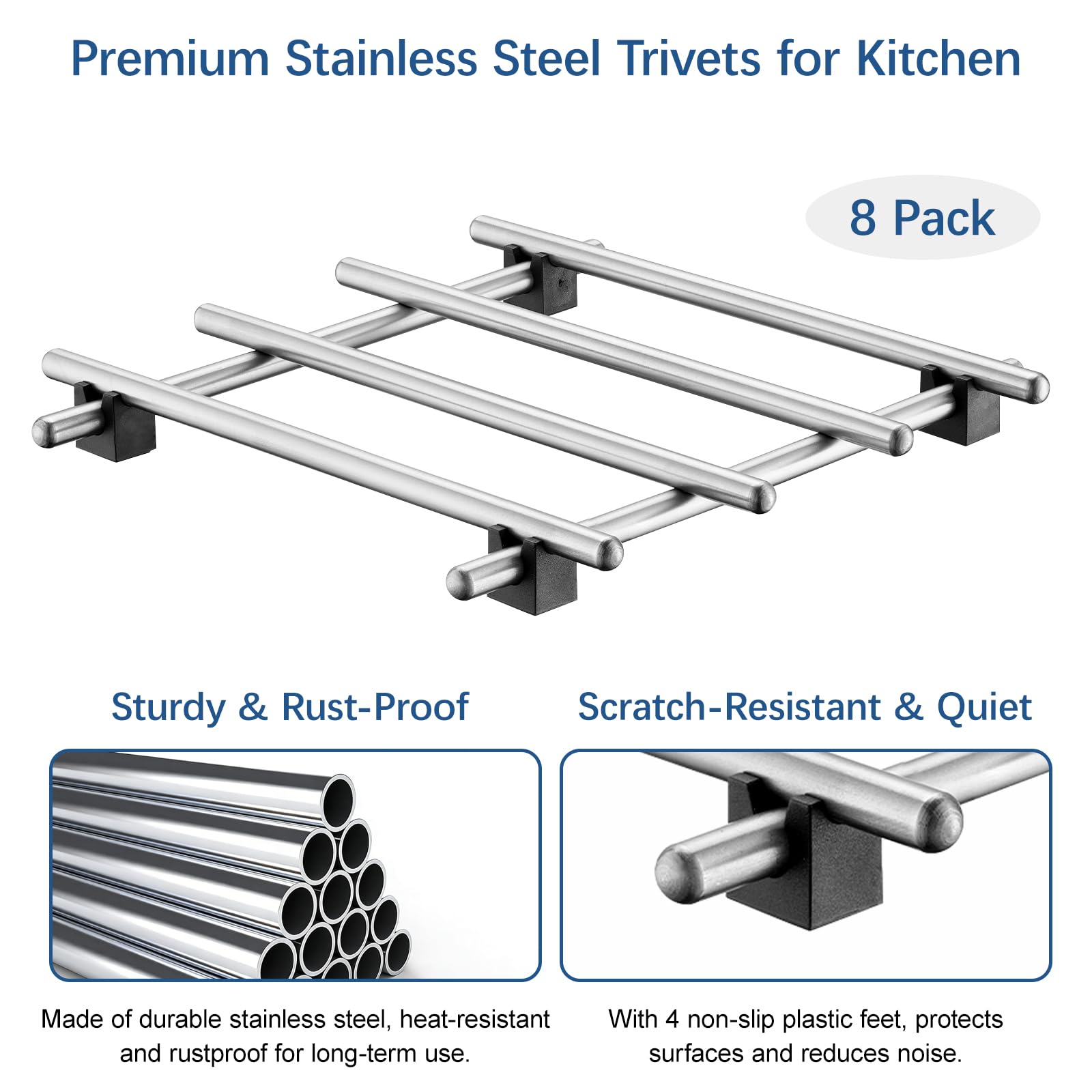 8er-Pack Edelstahl-Untersetzer Für Heisse Gerichte, 18 x 18 cm Hitzebeständiger Topfhalter Zum Schutz Von Küchenarbeitsplätzen, Metall-Abkühlgestell Für Kochen Und Backen
