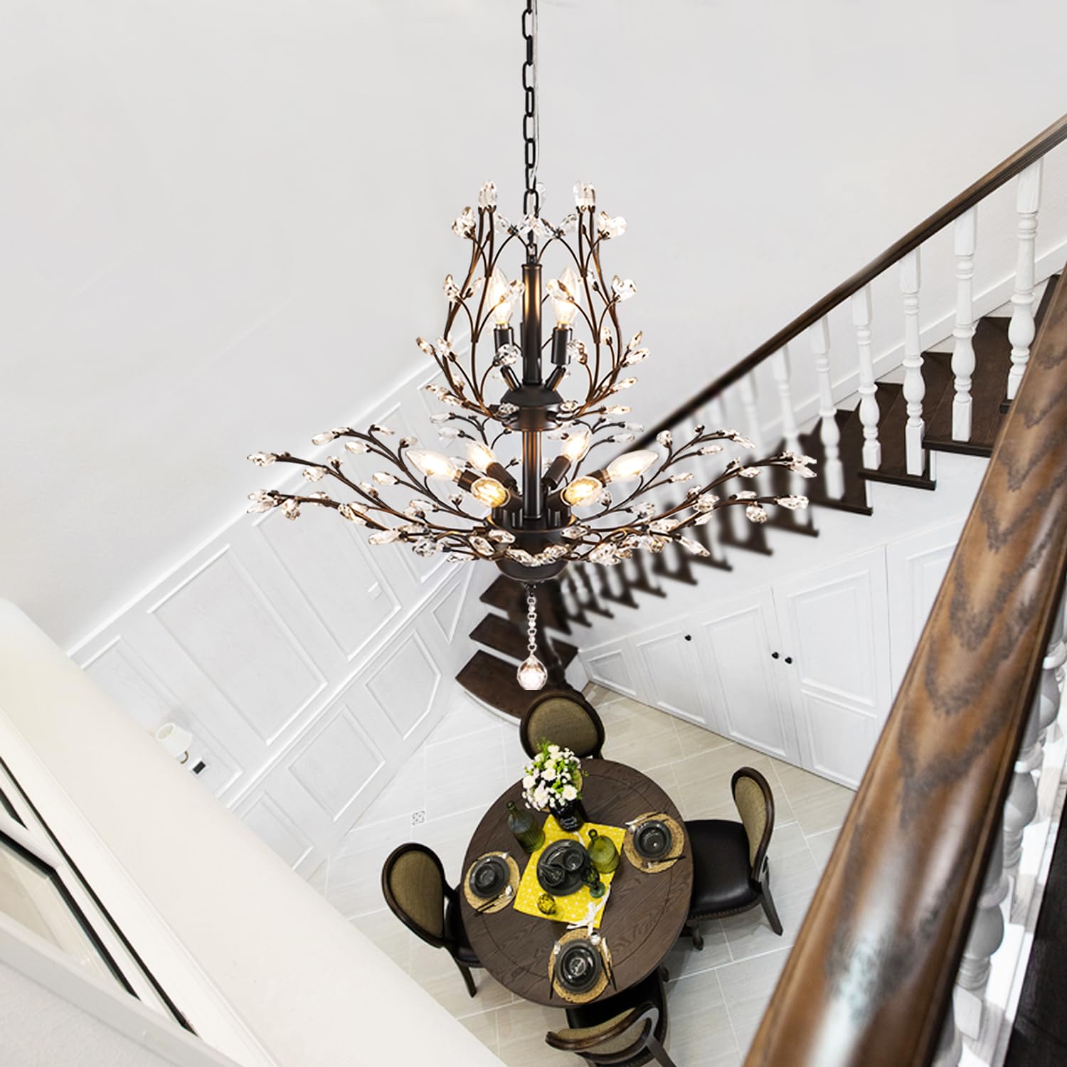 YIMUZM 9 Lights Crystal Chandelier?Black Vintage Chandelier? K9 Crystal Light?Crystal Chandeliers?Ceiling Light for Living Room Stairs Restaurant Cottages Large Chandeliers for high Ceilings