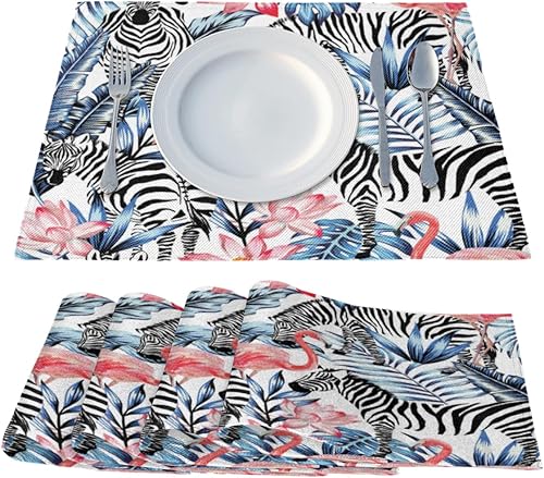 Miniatura 2 de Cute Zebra Texture Placemats Set of 4 Table Mats Washable Placemat Waterproof Place Mats for Party Home Dining Table Decor 18x12 in