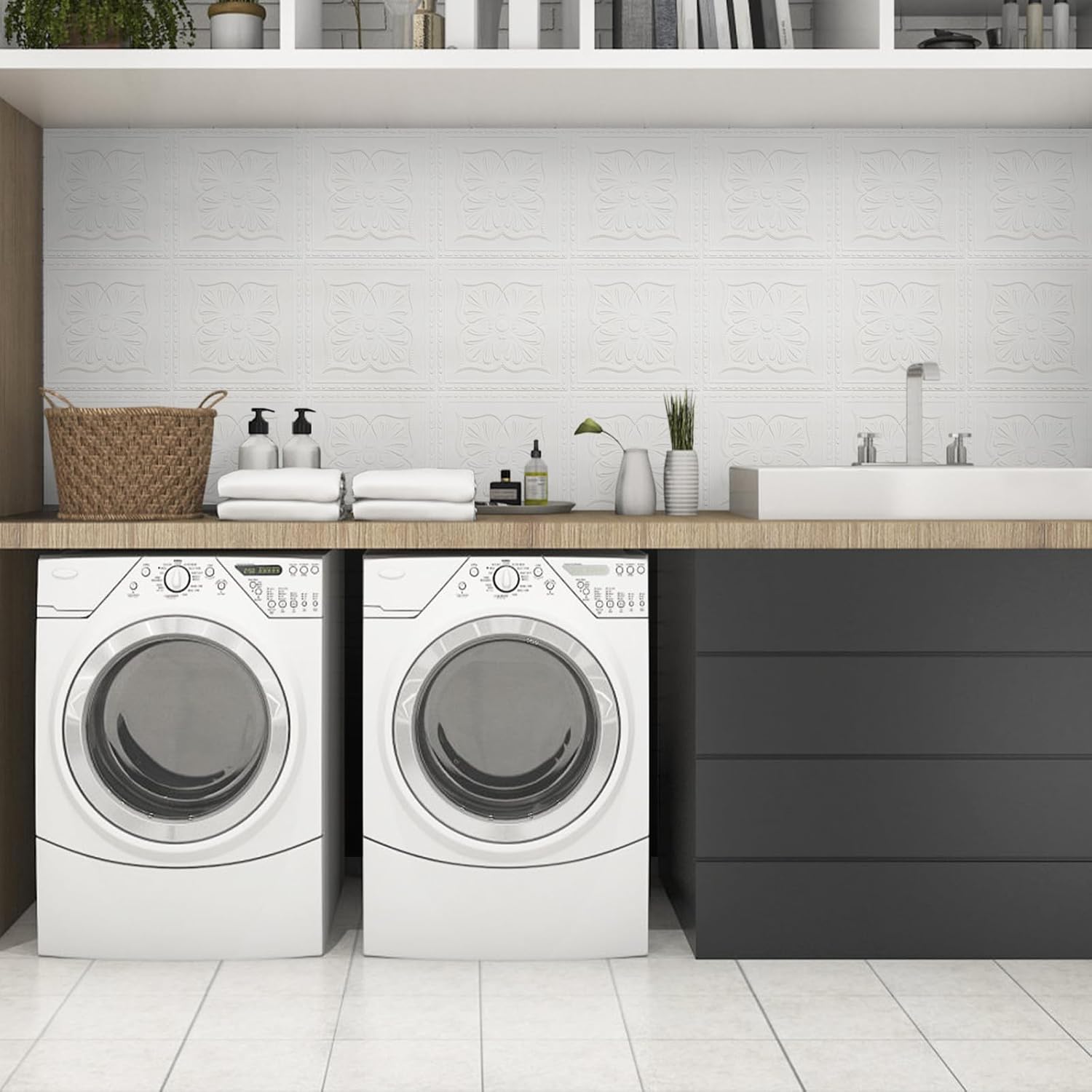 Ceiling Tiles, Ceiling Tiles Peel and Stick Foam, 16 Pcs, Covered 21 Sq.Ft, 3D Wall Panels Peel and Stick, Easy to Install and Cut for Ceiling and Interior Wall Decor, Plain White（13.8 x 13.8 inch）