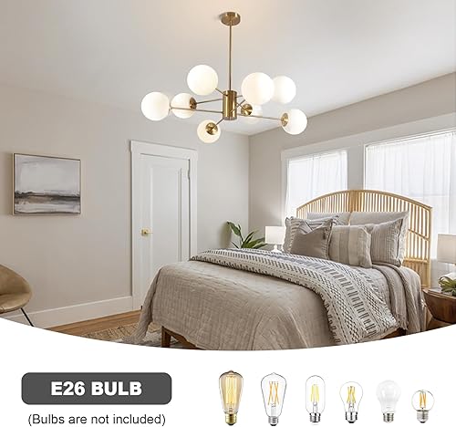 Miniatura 2 de Bektas Lámpara de araña, 8 luces modernas de mediados de siglo, lámpara dorada para comedor, cocina, sala de estar, lámparas colgantes de cristal de