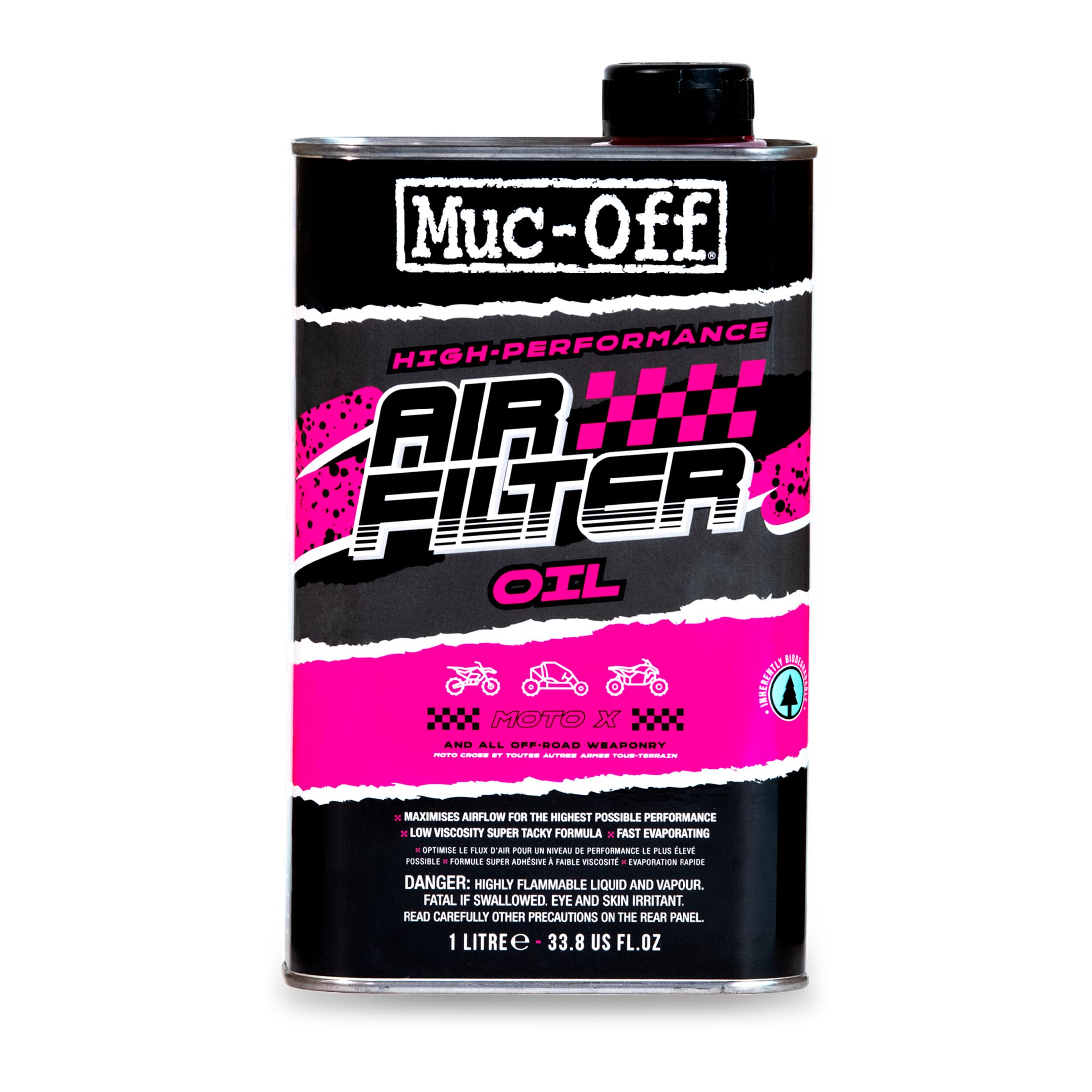 Muc-Off Air Filter Oil, 1 Litro - Olio Filtri Aria ad Alte Prestazioni per Motocross e Sport Motoristici - Massimizza il Flusso d'Aria e Aiuta a Prolungare la Vita del Motore
