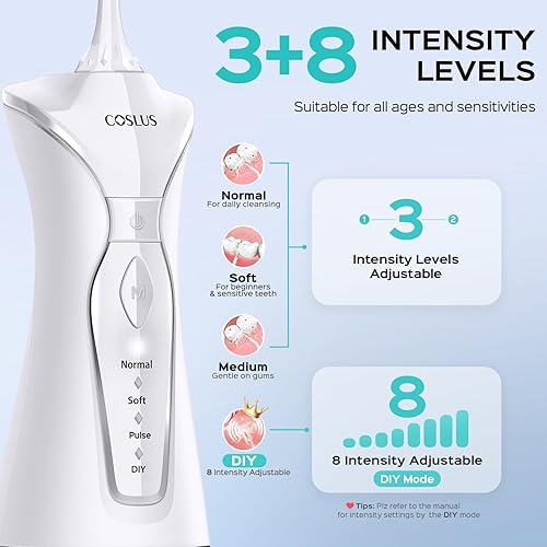Miniatura 28 de COSLUS Flosser dental de agua para dientes: 4 modos inalámbrico portátil 300ML tanque más grande limpiador de dientes de agua IPX7 impermeable hilo