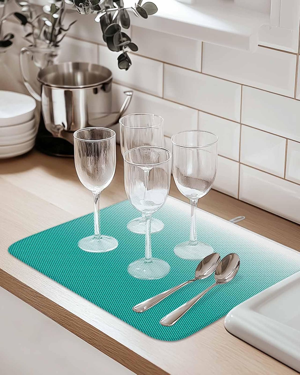 Dish Drying Mat for Kitchen Counter Solid Gradient Polka Dot Turquoise Highly Absorbent Dish Drainer 18 x 24 Inches Dish Drying Pad for Kitchen Counter, Sink, Draining Racks 2PCS