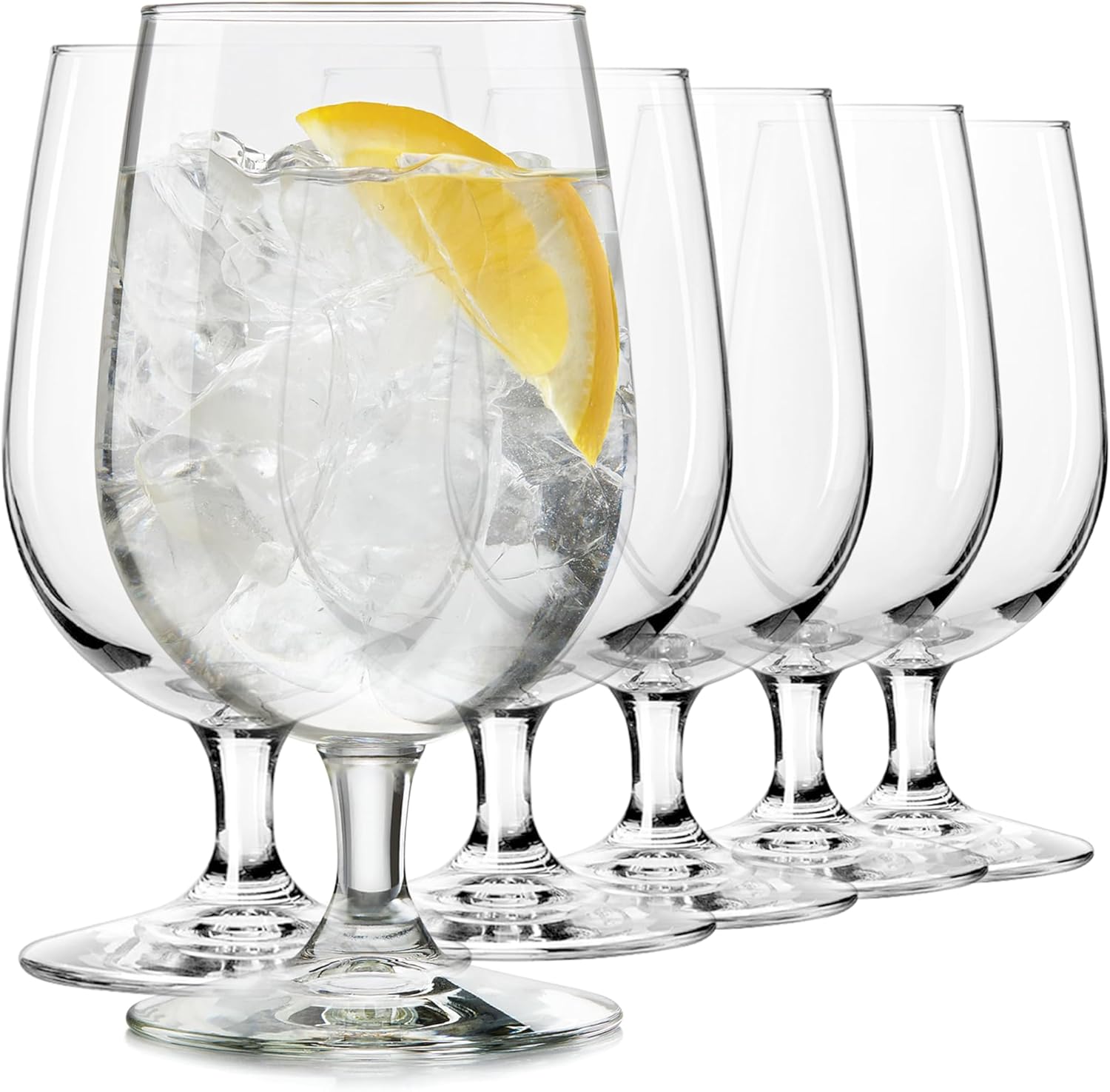Libbey Entertaining Essentials Stemmed Water Glasses, Clear Multi-Purpose Water Goblet Set of 6, Dishwasher Safe 16 oz Goblet Glasses for Parties