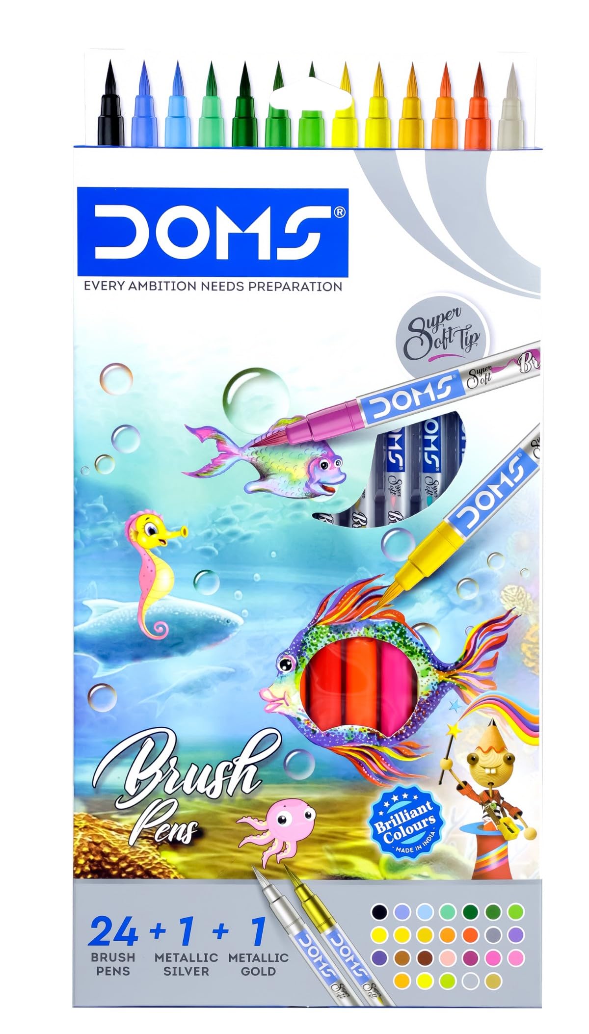 DOMS Non-Toxic Multicolor 26 Shades Brush Pens Set | Super Soft Fine Tip Brush Pens | Diverse 26 Shades | Water Based Ink | Includes Gold & Silver Shades | Pack of 1-image-17