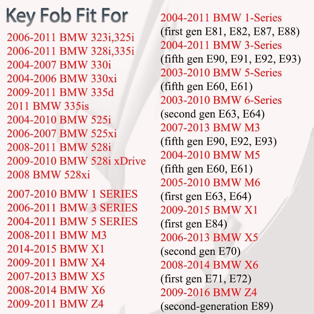 Key Fob Keyless Entry Fits for BMW 1 3 5 Series 325i,328i,330i,335i,525i,528i,530i,535i,550i M3 X1 X4 & More 2007 2008 2009 2010 2011 Remote Control Key Replacement KR55WK49127 KR55WK49123 - Image 4