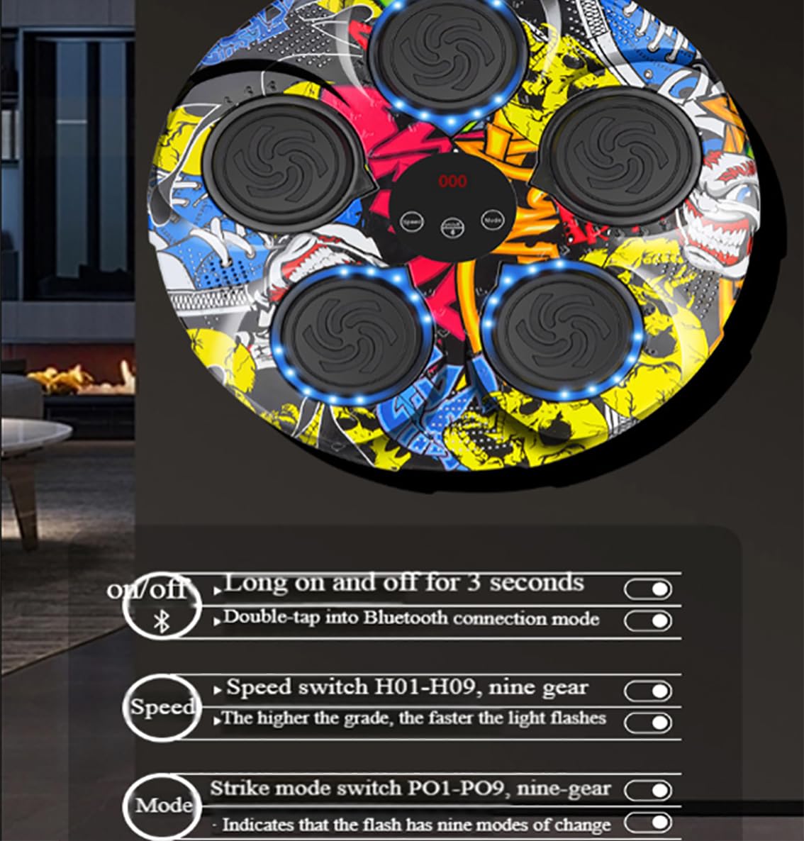 Máquina de boxeo con música de camuflaje inteligente, equipo de boxeo, objetivo musical electrónico para ejercicios montado en la pared, 9 modos de entrenamiento, 9 velocidades ajustables, para niño