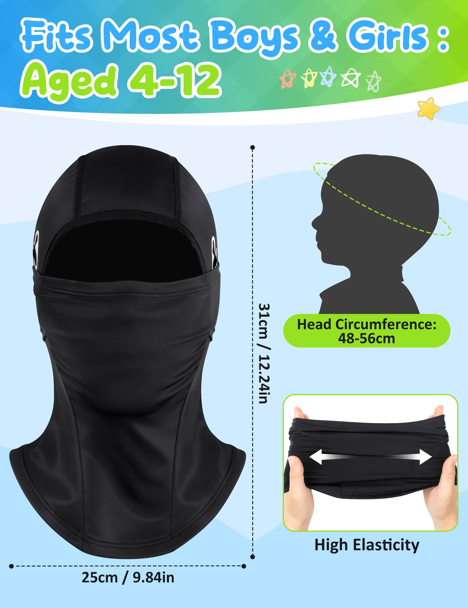 Becellen Pasamontañas para Niños, Balaclava Verano Seda Helada Máscara de Ciclismo Multifuncional Transpirable para Niños y Niñas Deportes al Aire Libre