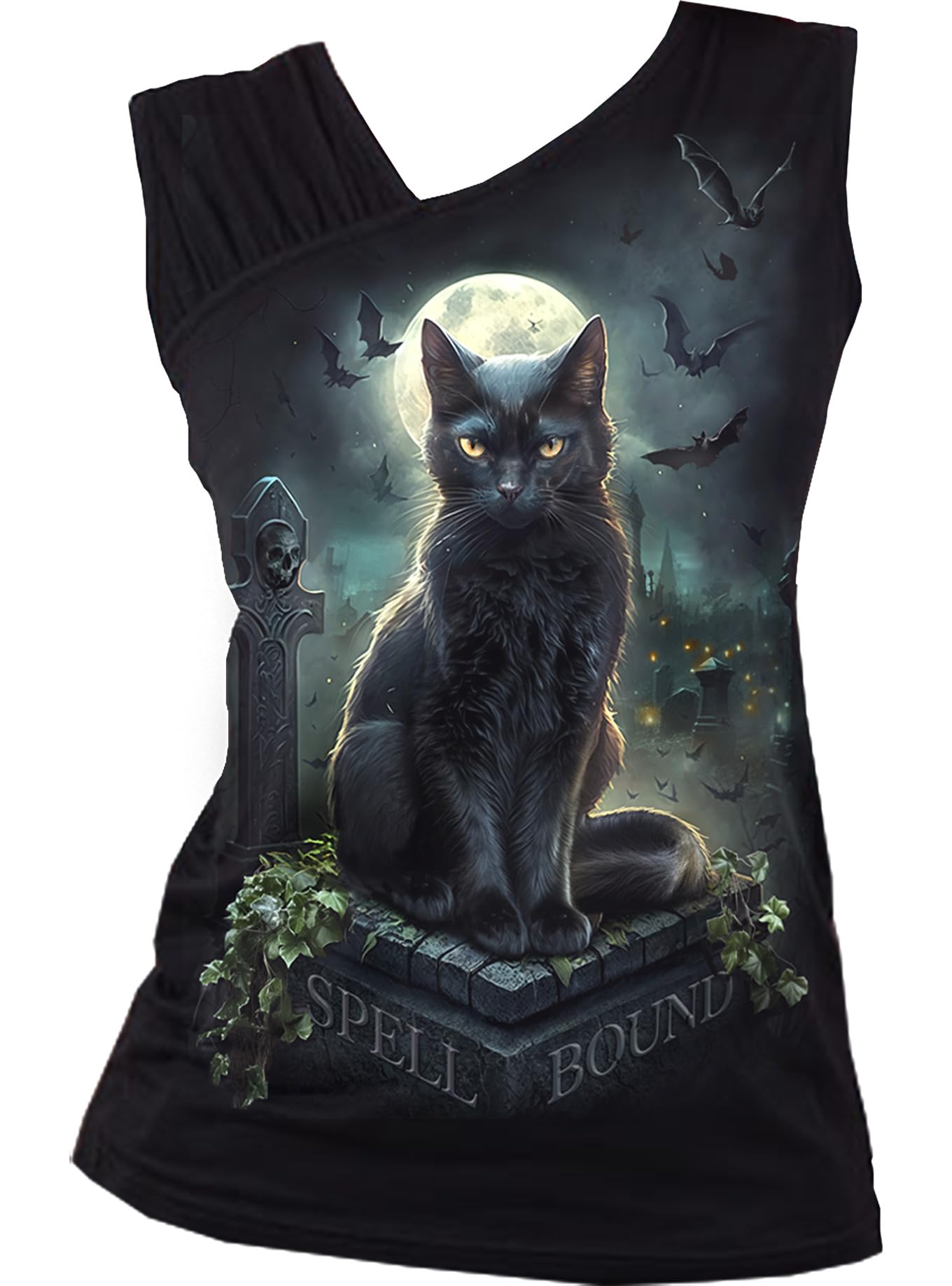 Spiral Direct Black Spell Bound - Gathered Shoulder Slant Vest - Xl - Screen - Screen