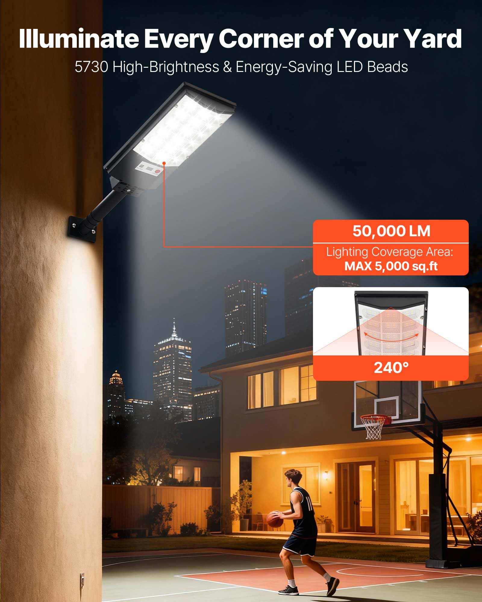 VEVOR Lampioni Solari 500 W per Esterno 50000 LM, Faretto Solare per Parcheggio Commerciale dal Tramonto all'Alba, Lampada di Sicurezza a LED con Sensore di Movimento, Illuminazione Esterna