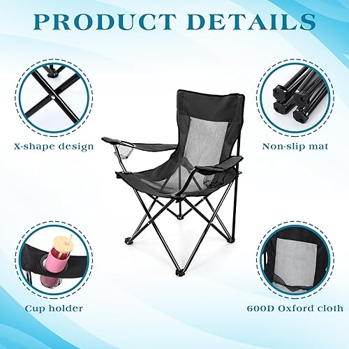 Miniatura 3 de Huwena Paquete de 4 sillas plegables de camping con bolsa de transporte, portavasos de malla versátil para soportes exteriores de hasta 330 libras,