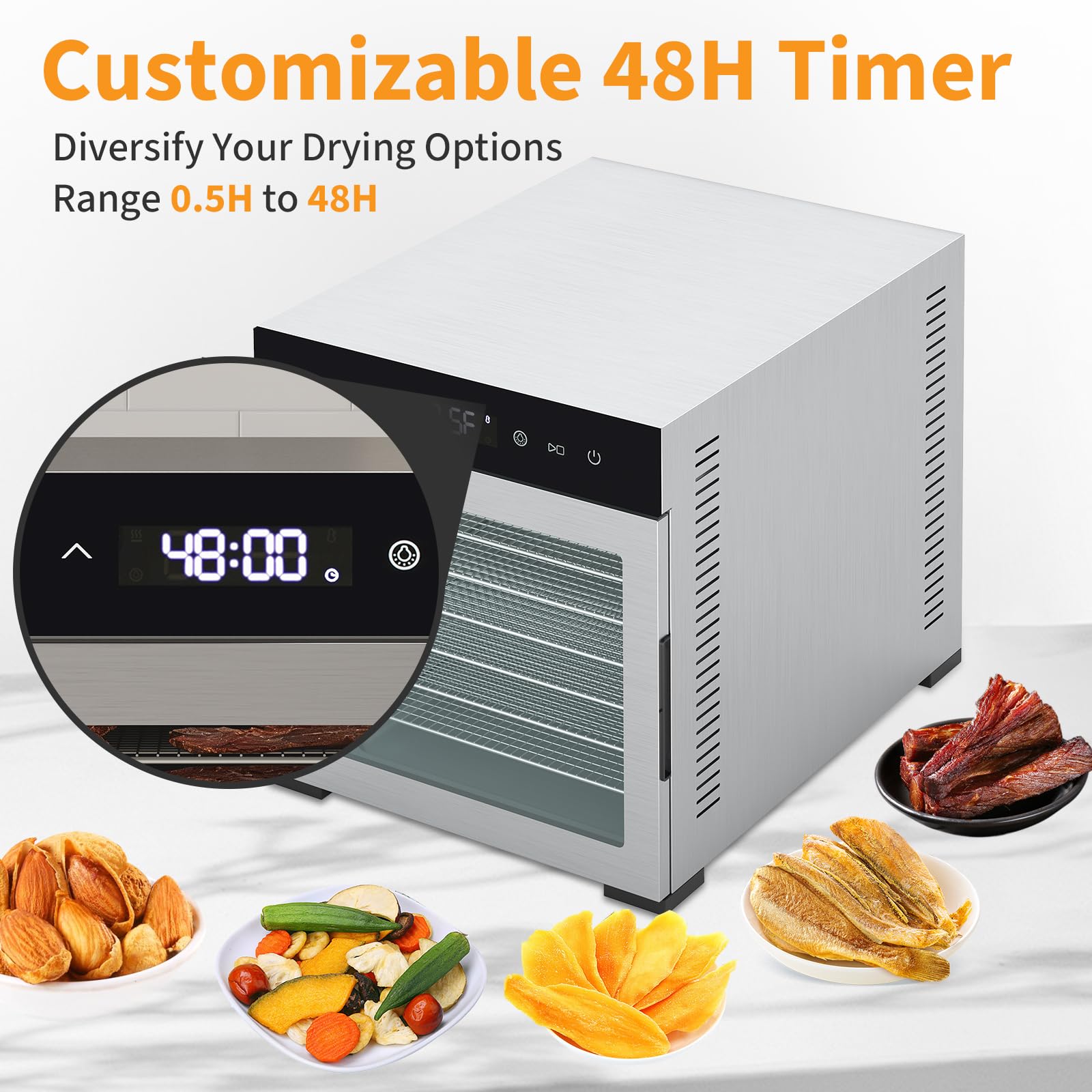 NEWBULIG Essiccatore elettrico per alimenti, 500 W, 24 ore, temperatura regolabile a 500 °C, perfetto per frutta, 8 pezzi