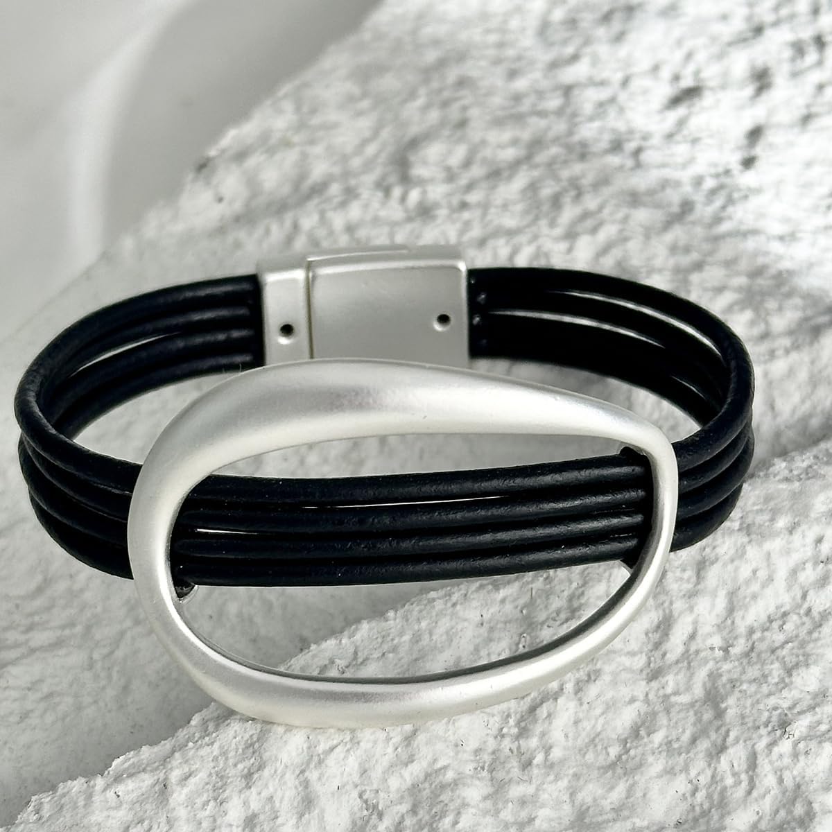 Bracelets for Women Leather Bracelet Multi-Layer Rope Wrap Bangle 14k Gold Plated Cirle Hollow Tube Boho Cuff Bangle Bracelets for Women Gift - Image 3