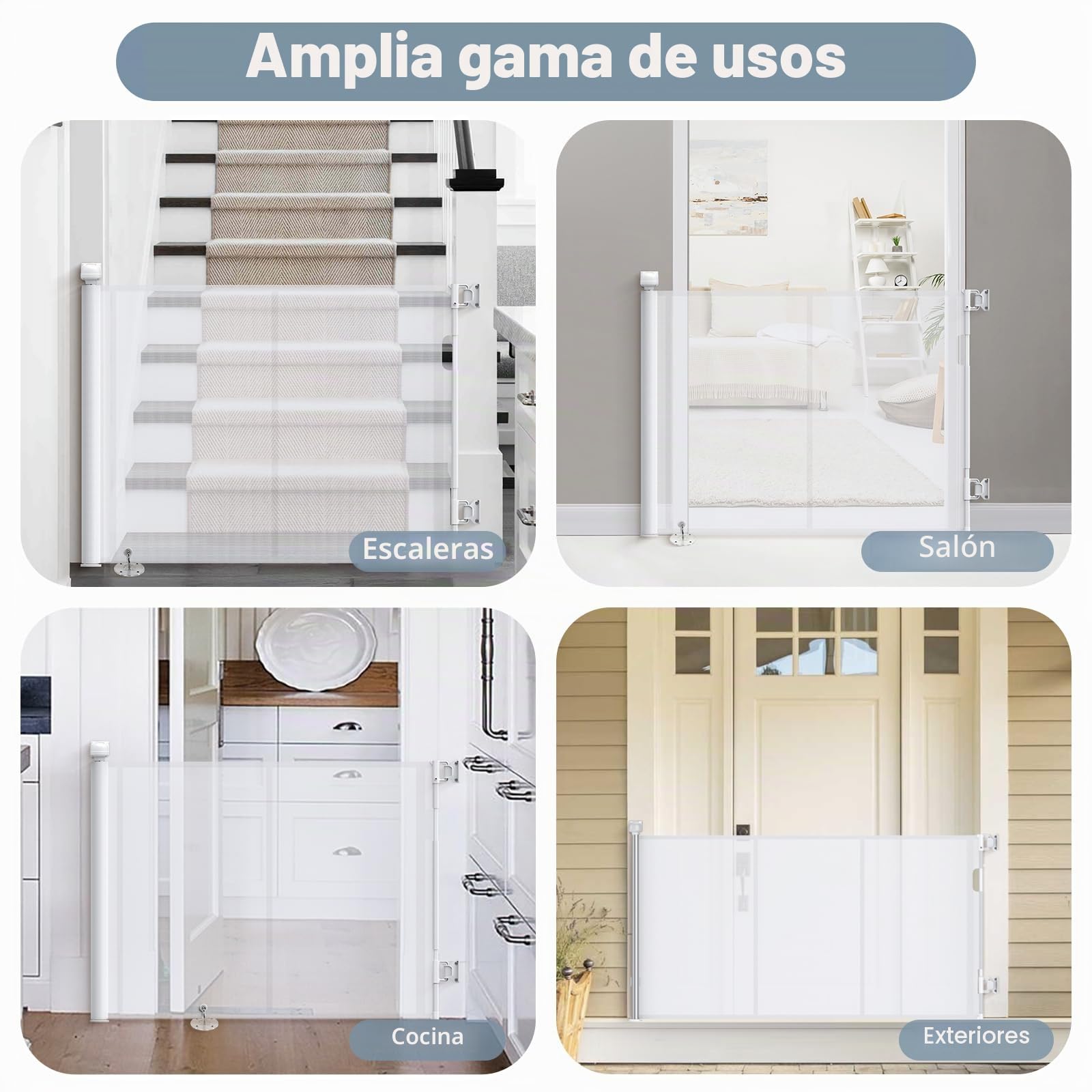 Puerta Seguridad Bebé Extensibles, 140cm Barrera Seguridad Niños Escalera Retráctil para Escaleras, Pasillos, Interiores y Exteriores Blanco