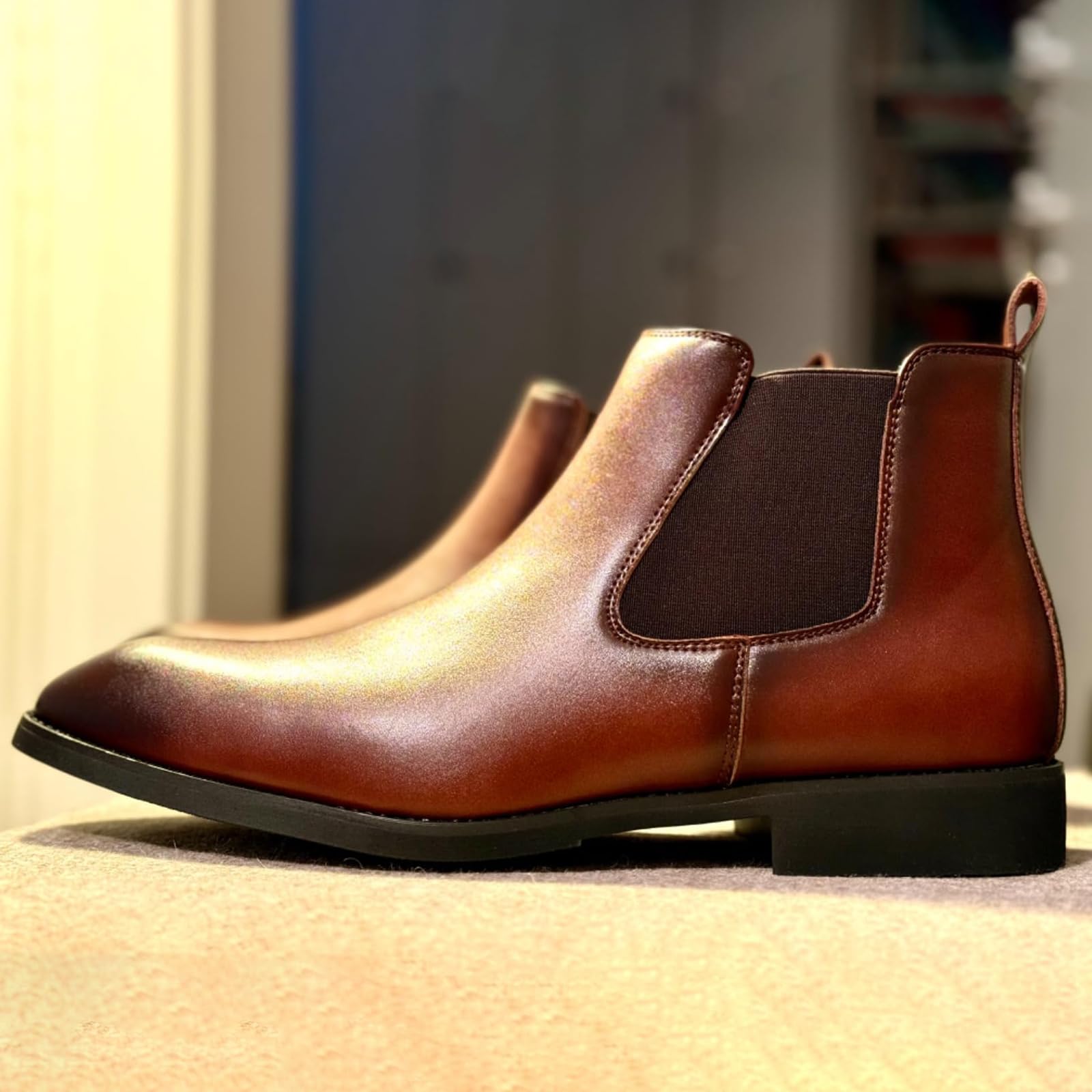 SANNAX Herren Chelsea Stiefel Boots Stiefeletten Business Formelle Mokassins Abendschuhe Formal