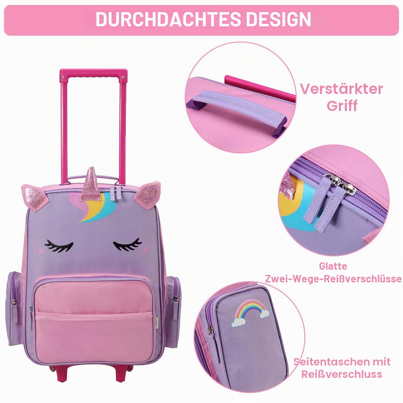 VASCHY Reisekoffer mit 2 Rollen für Kinder 52 x 35 x 17 cm, 31 Liter