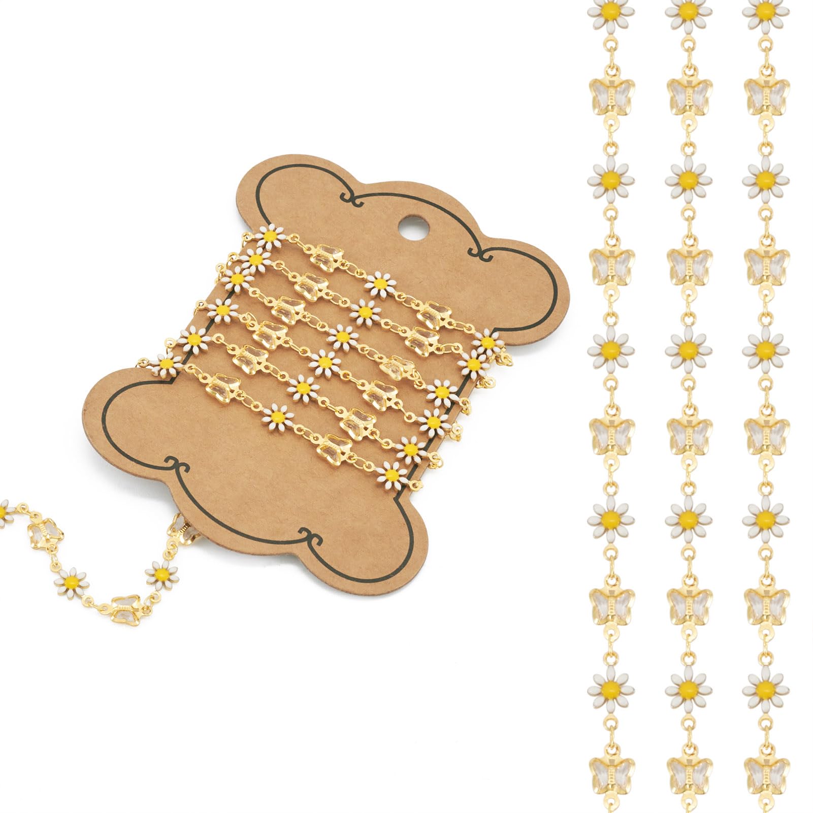 Craftdady 1M 14K Gold Jewellery Making Chains Butterfly Daisy Chains Bracelet Necklace Jewelry Chains for DIY Jewelry Necklace Bracelet Earrings Making Gift