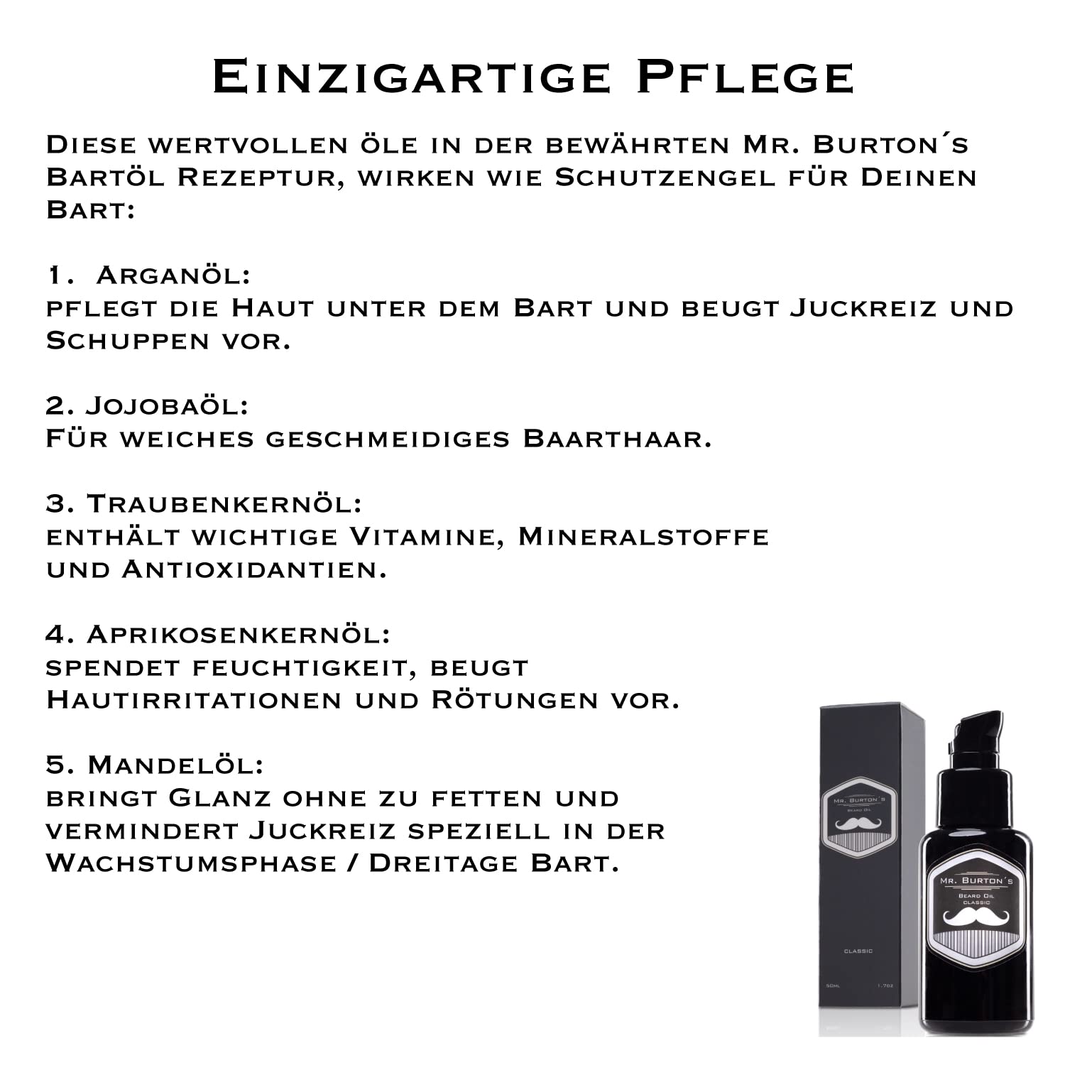 Bartöl Herren - Mr. Burton´s Beard Oil classic mit 15% Arganöl - Made in Germany 50ml fördert gesundes Bart Wachstum - Bartpflege für Männer