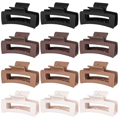 12 Pack Hair Clips for Women, Medium Claw Clips for Thin Thick Hair, Strong Hold Matte Finish – Brown