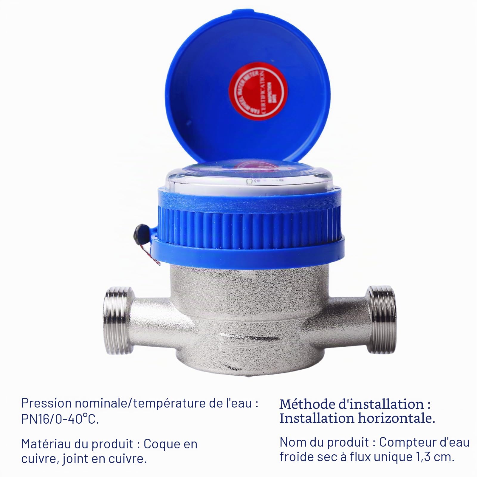 Compteur d'eau de jardin 1/2 pouce calibré, compteur d'eau froide avec accessoires de montage et couvercle de protection, 0-40 ℃ 1,5 m³/h, matériau fer/ABS, affichage numérique et aiguilles, pour la