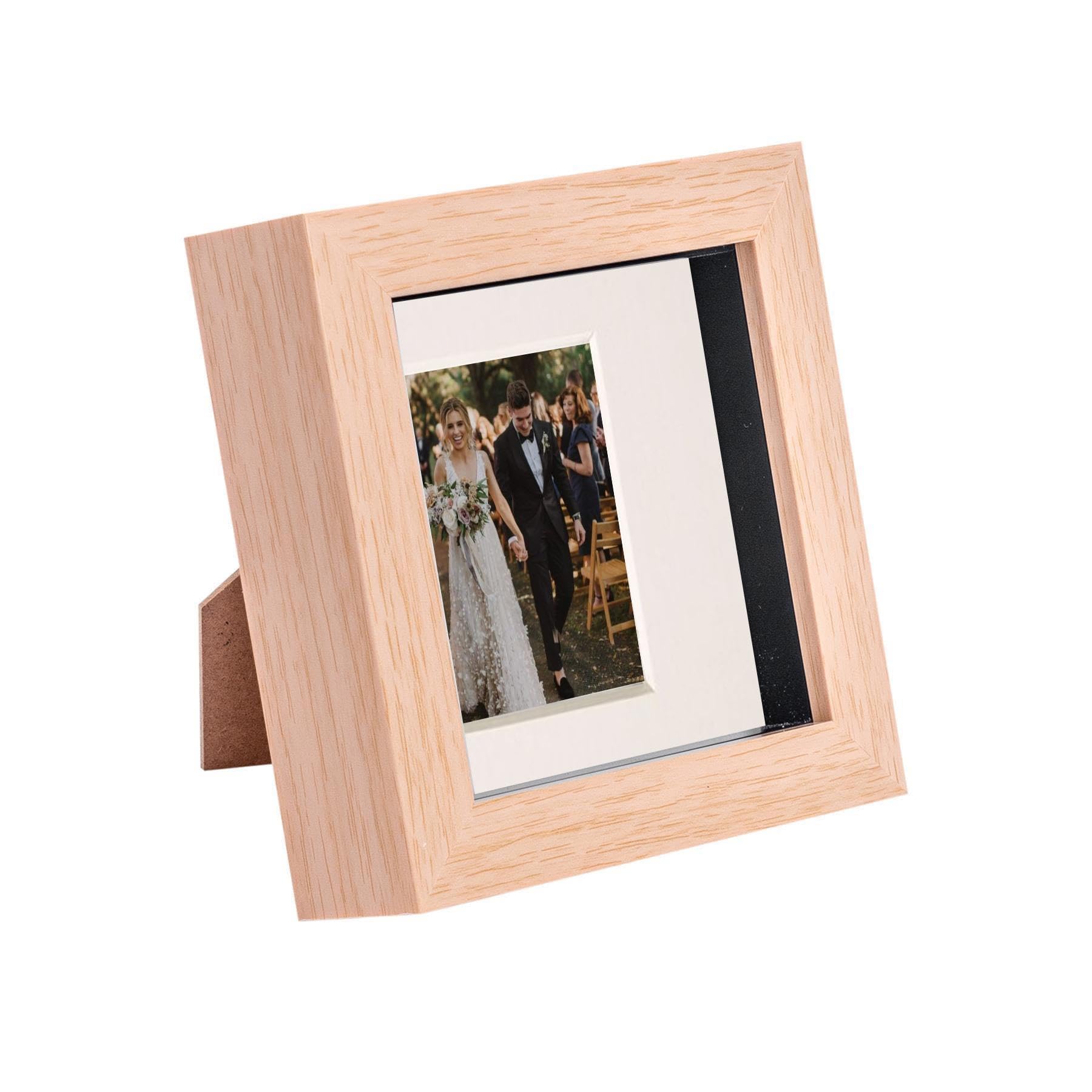 Nicola Spring Light Wood/Ivory 4 X 4 3D Shadow Box Photo Frame - Craft Display Picture Frame With 2 X 2 Mount - Glass Aperture