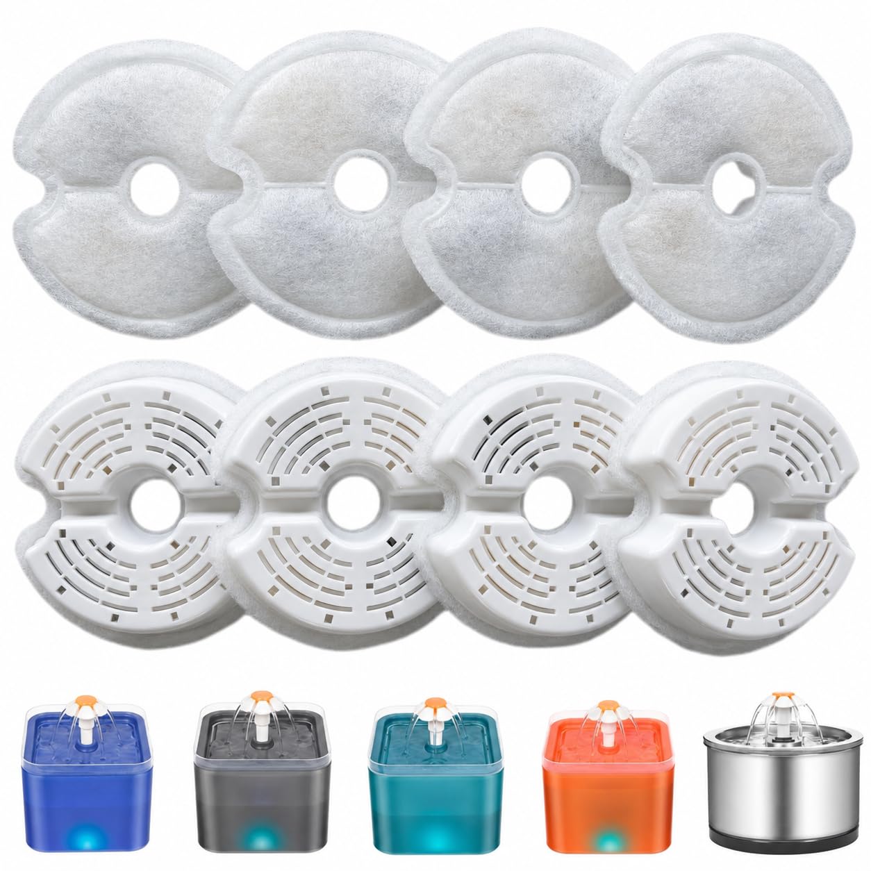 SIKHOMVA Cat Water Fountain Filters, Compatible with NICREW Sol 2L,8 Pack