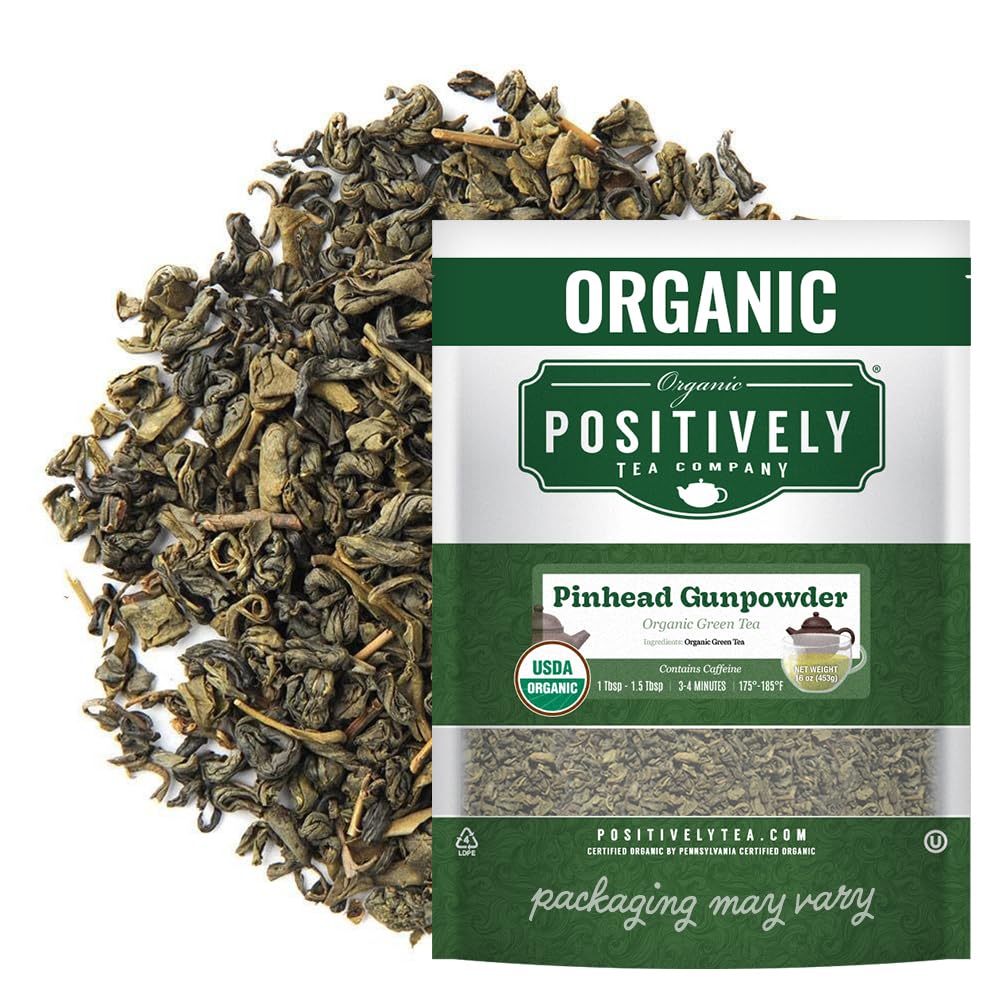 Organic Positively Tea Company, Pinhead Gunpowder Green Tea, Loose Leaf, 16 Ounce