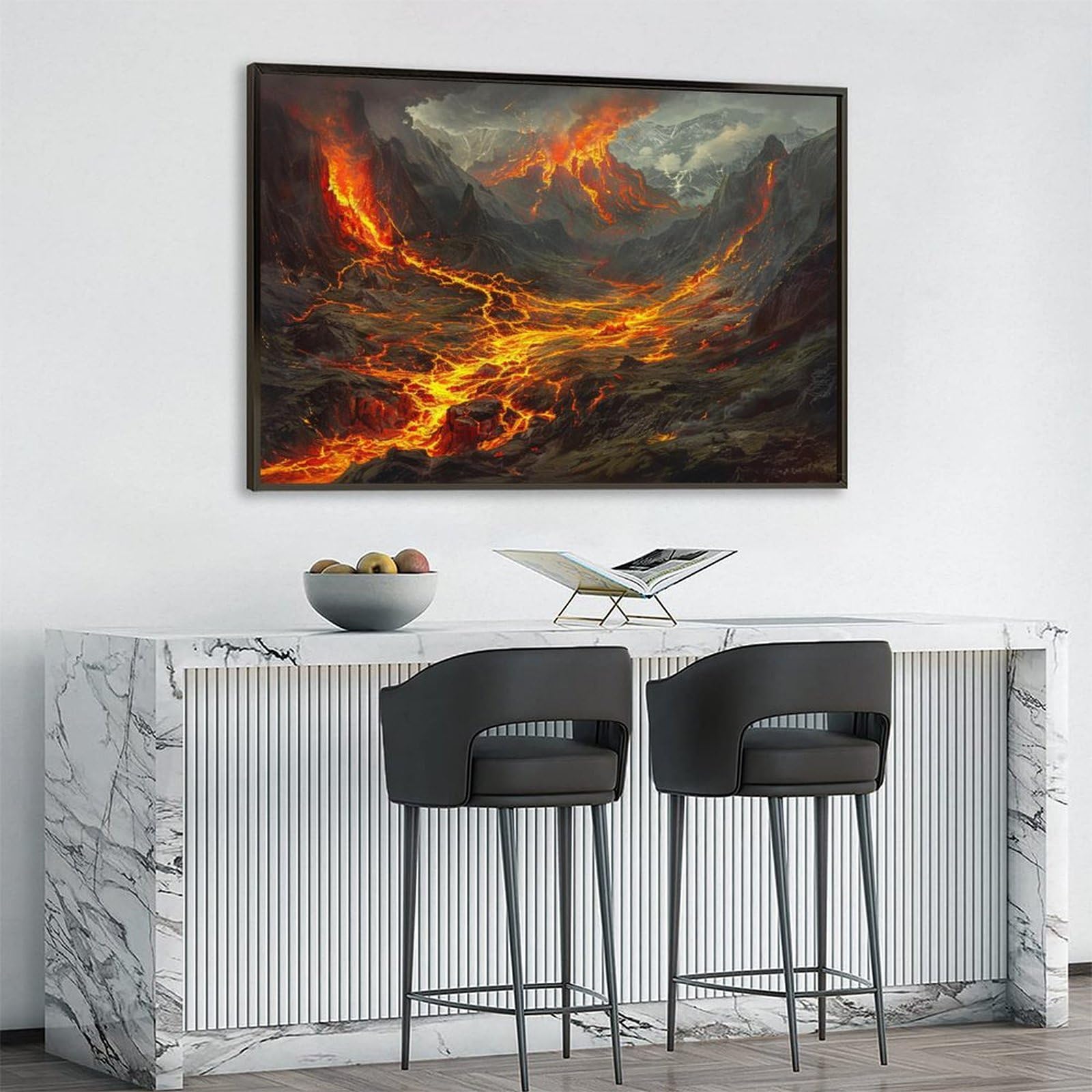 Amazon.co.jp: 絵画 火山が噴火し、溶岩がうねる アートパネル