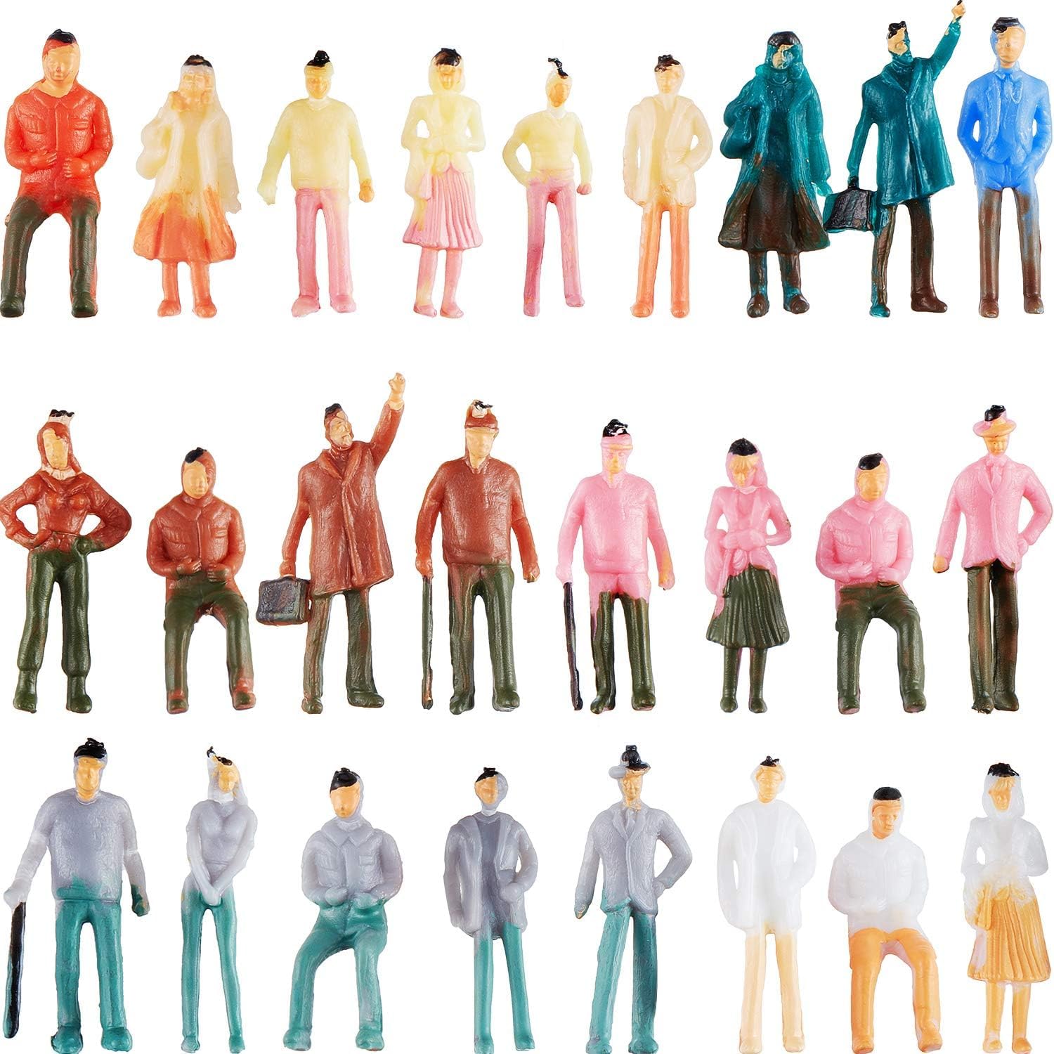 100 Pièces Modèles de Figurines pour Trains Architecturaux - Personnes en Plastique Assises et Debout pour Scènes Miniatures, Éc