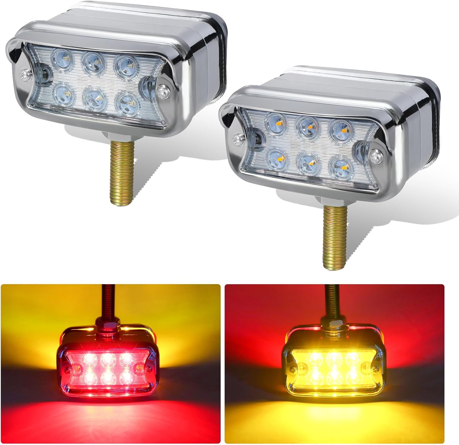 Amber Red Pedestal Fender Lights, 12 LED Semi Truck Turn Signal Lights, Dual Face Marker Light for Peterbilt Kenworth Freightliner Tractor Brake Turning Bumper Mount, IP65 Waterproof