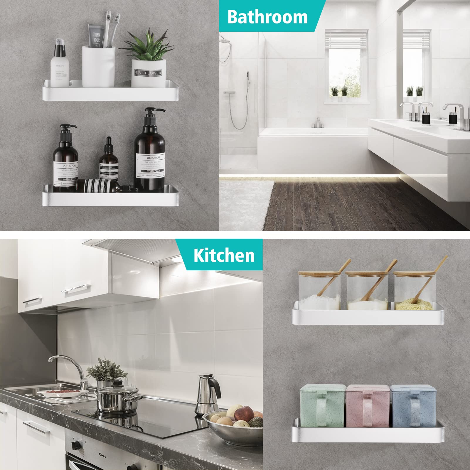 HANFU-doucheplank, geen boren vereist, 2 stuks, aluminium zelfklevende badkamerplanken met glas, verplaatsbaar, 30 cm douchehouder voor bevestiging aan de muur, roestvrije organizer voor slaapzaal, toilet, keuken, zilver HANFU-doucheplank, geen boren vereist, 2 stuks, aluminium zelfklevende badkamerplanken met glas, verplaatsbaar, 30 cm douchehouder voor bevestiging aan de muur, roestvrije organizer voor slaapzaal, toilet, keuken, zilver