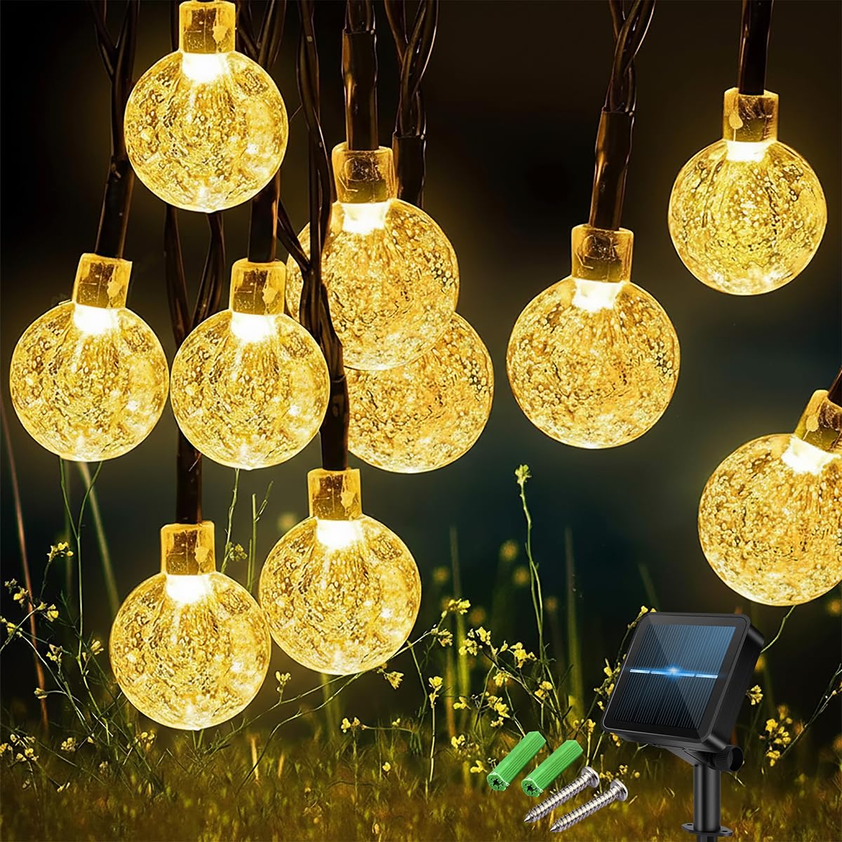 Nacvo Warm White 100Led 10M/33Ft Solar Lights Outdoor Garden,8 Modes With Timer Solar String Lights,Ip65 Waterproof Solar Fairy Lights For Garden, Patio, Party Decor (Warm White)