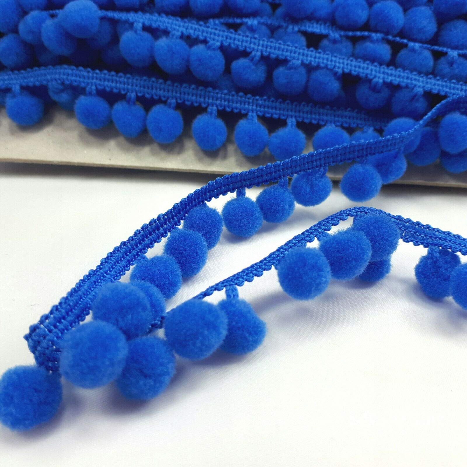 5 metres of POM POM Trim Quality Pompoms 10 mm Bobbles 18 mm Total Width Tape (Blue)