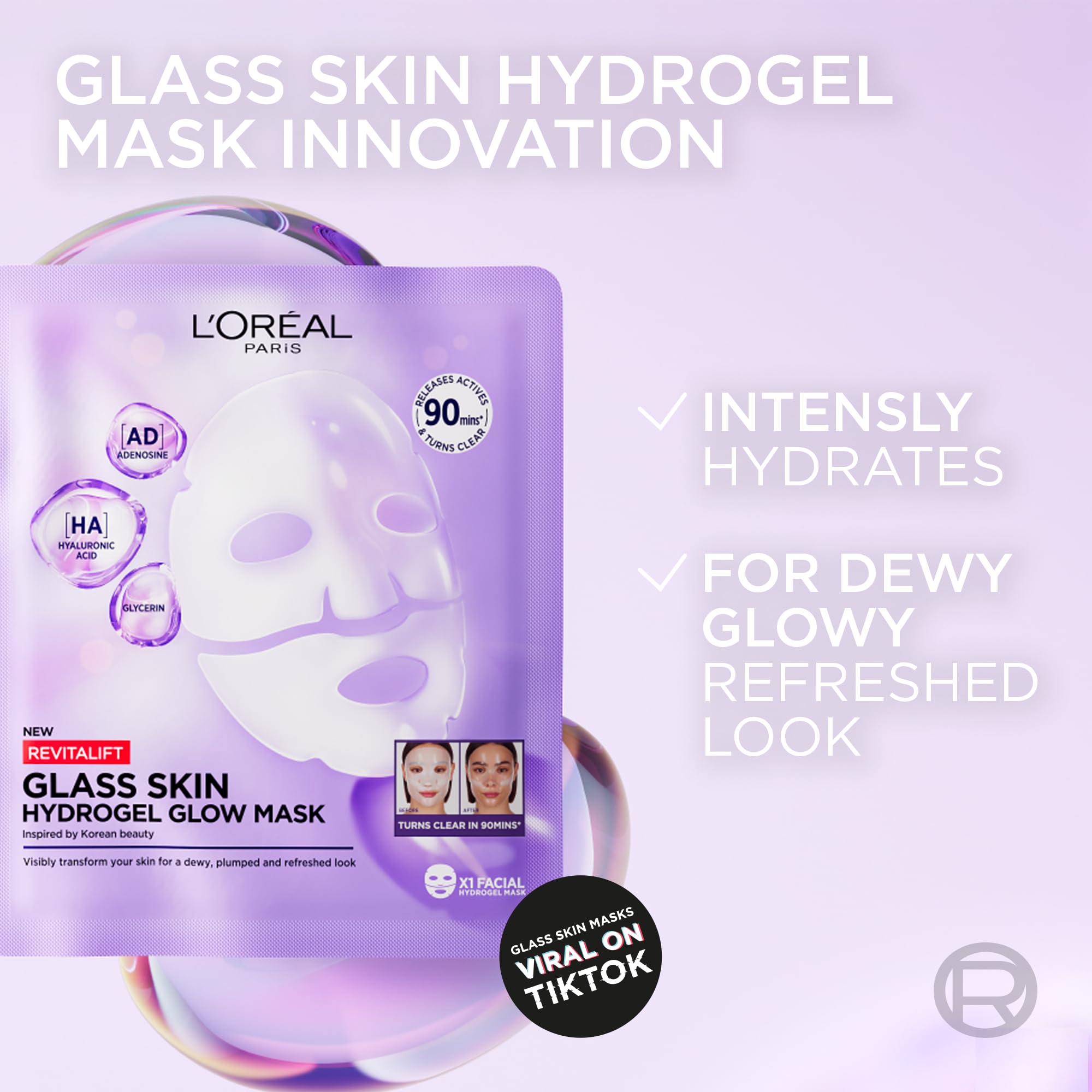 L'Oréal Paris Revitalift Filler Glass Skin, Rozświetlająco-Nawilżająca Maska Hydrożelowa
