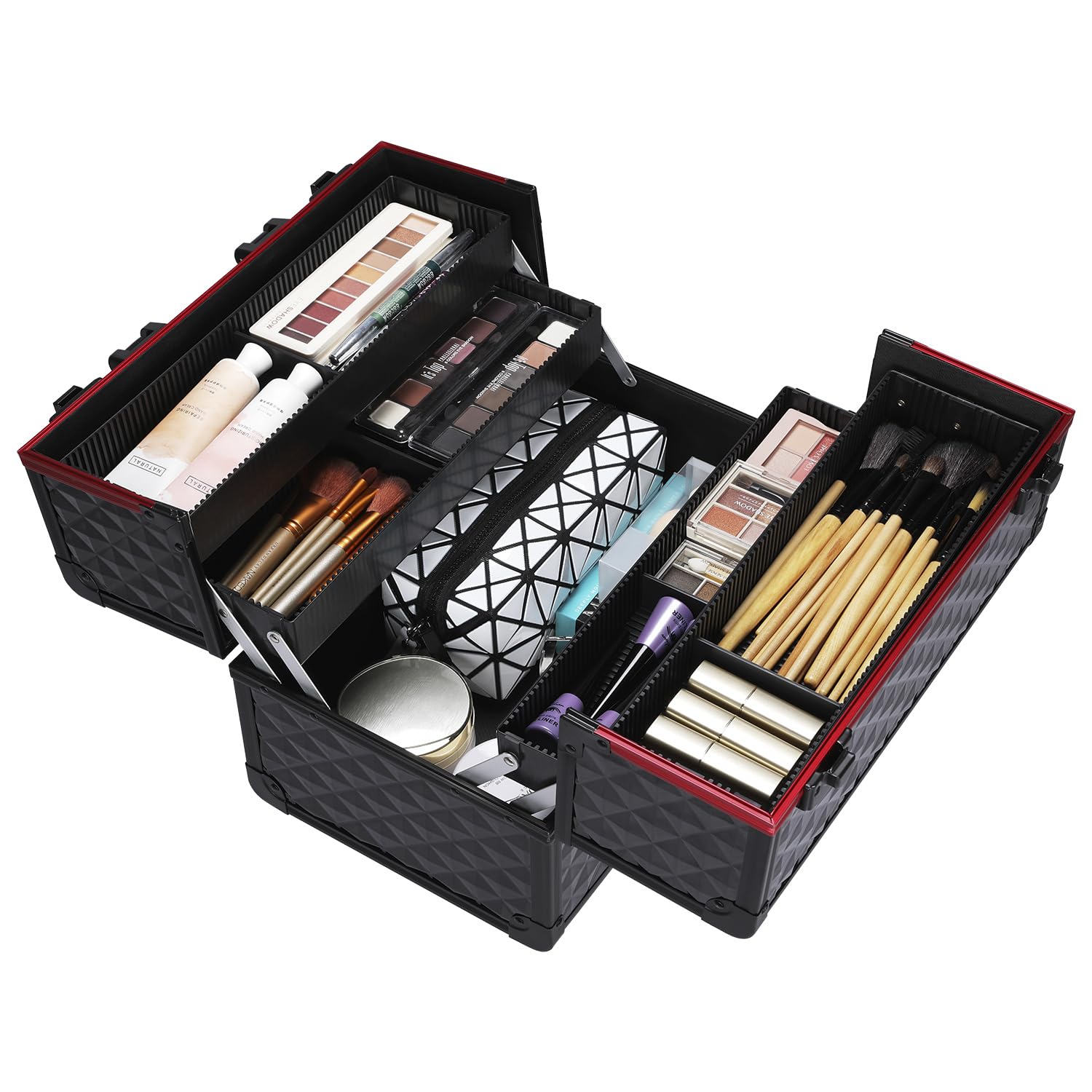 Valigetta Porta Trucchi Beauty Case Make Up da Viaggio Professionale Estetista Cosmetici Per Cosmetici Organizzatore 6 Vassoi Chiudibile Nero