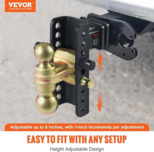 Miniatura 2 de VEVOR Enganche de remolque ajustable, caída de 6 pulgadas y montaje de bola de enganche de elevación de 4.5 pulgadas con receptor de 2 pulgadas,