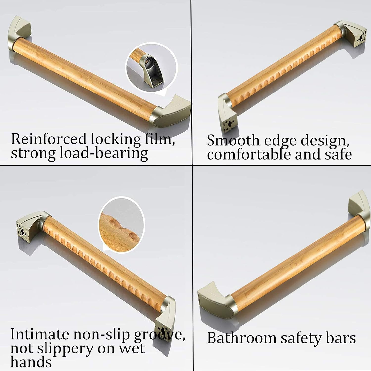 BANGSUN Wooden Grab Bar, Waterproof, 30cm, Wood Color, 136.08kg Max Capacity, A Light Gold - Image 4