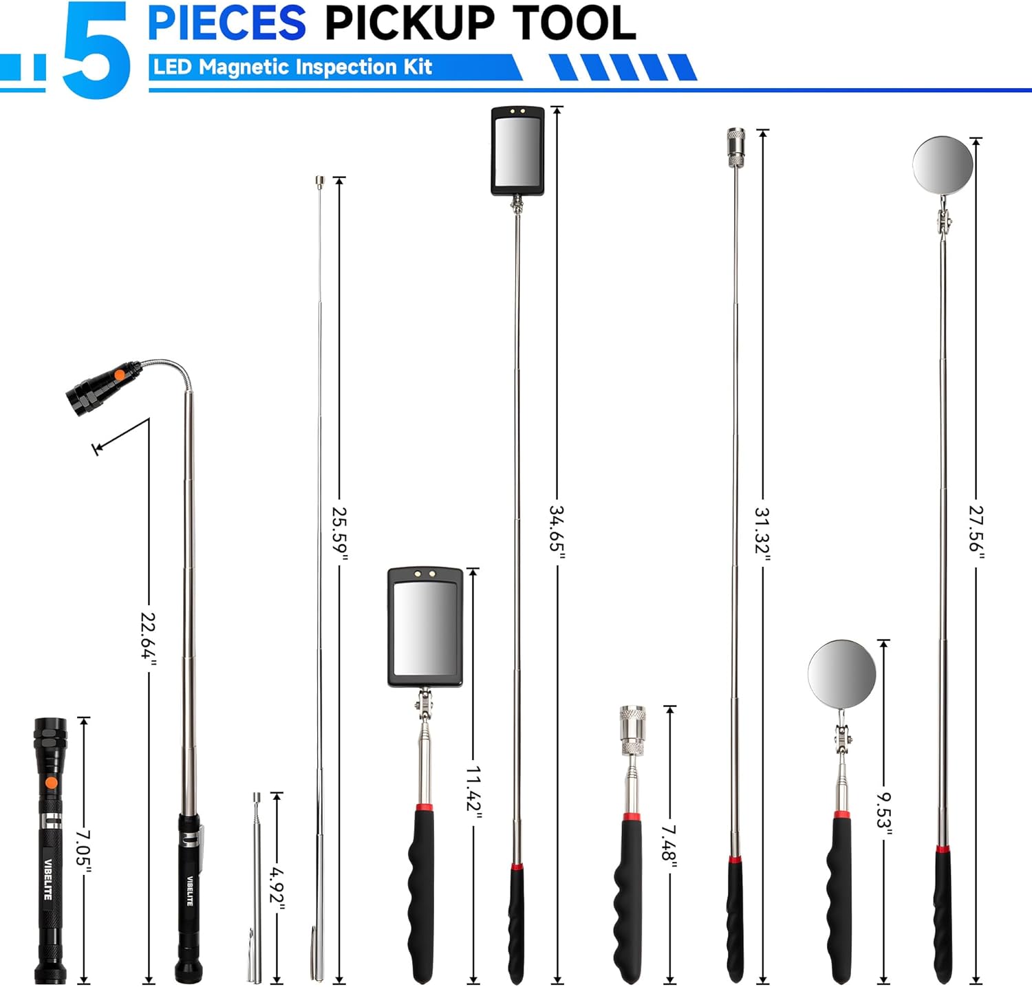 5Pcs Telescoping Magnetic Pick Up Tool Set, Gifts for Men, Dad, Women, Birthday Gifts Box with 1lb &15lb Pick-up Rod, 360° Square & Circle Swivel Adjustable Inspection Mirror and LED Flashlight