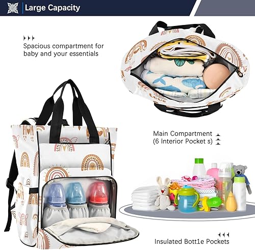 Miniatura 5 de Doodle Pink Rose - Mochila para pañales, bolso multifuncional para mamá, mochila de viaje de gran capacidad, Arco iris Boho, Tamaño único, Mochilas